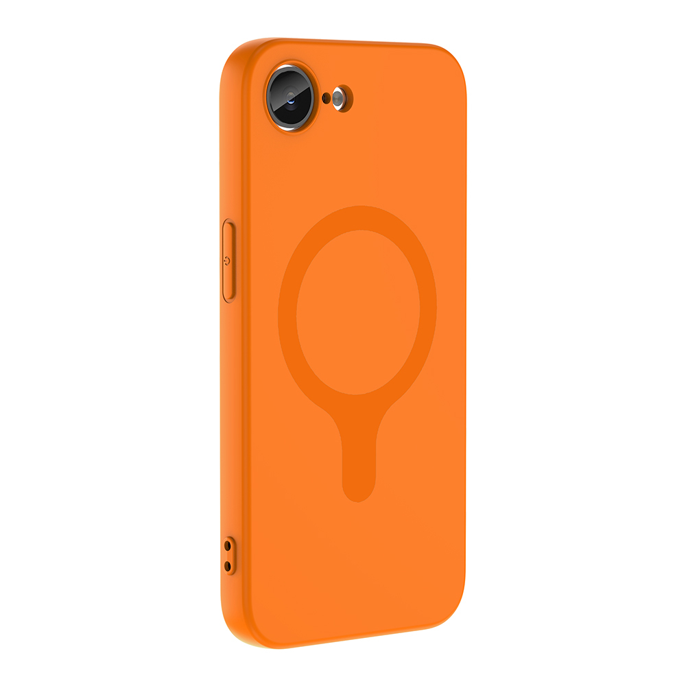 Arkada dairesel mıknatıs tasarımlı turuncu telefon kılıfı.