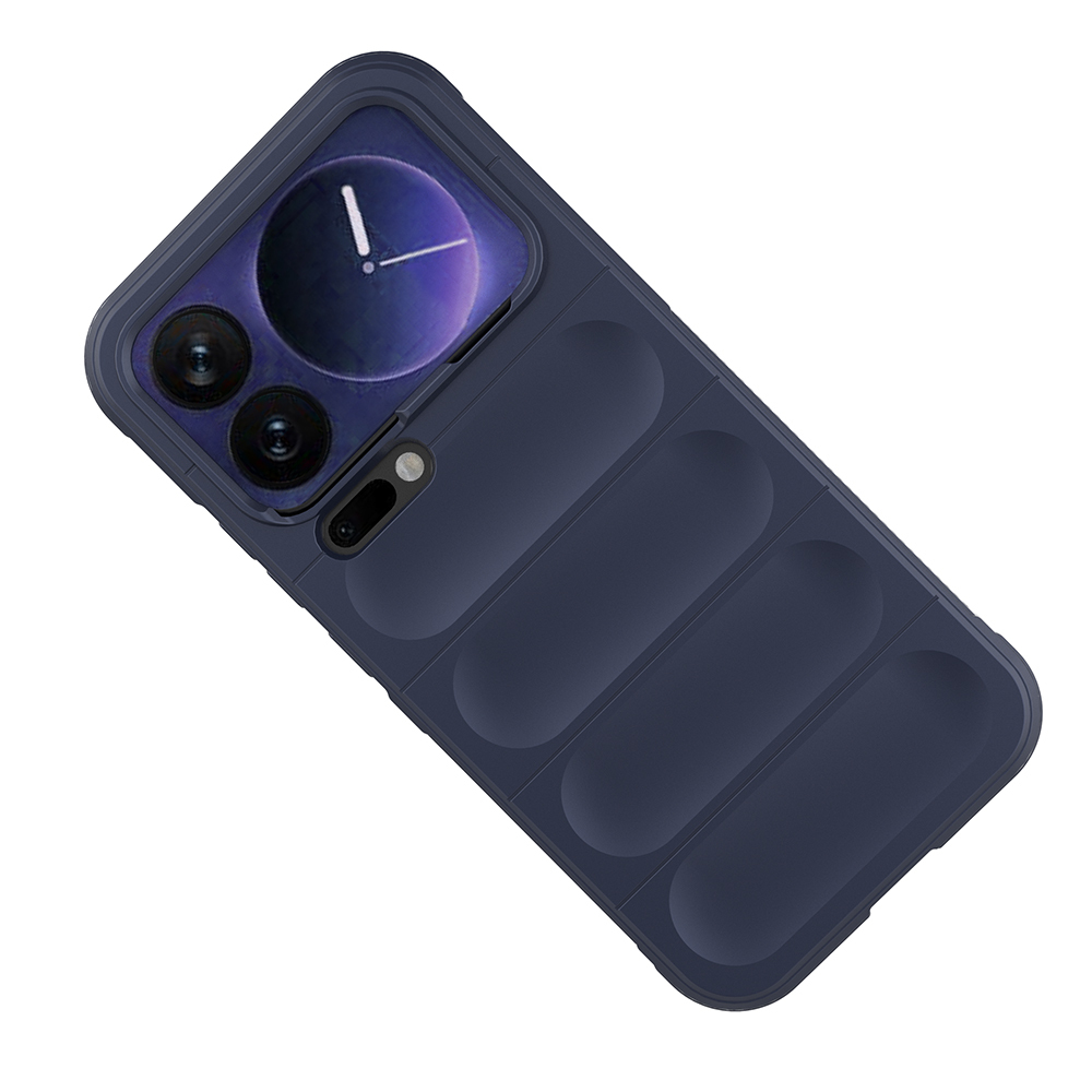 Kanallı desenli ve kamera kapaklı lacivert telefon kılıfı.