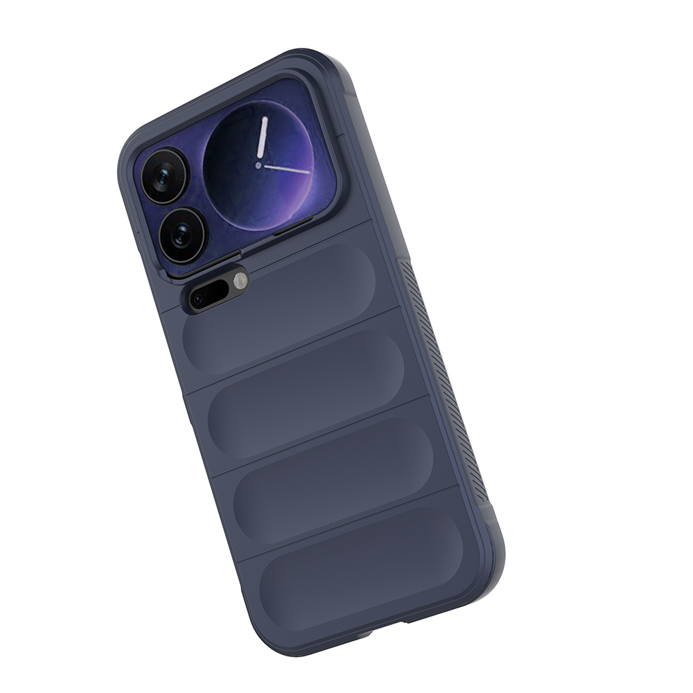 Koyu mavi nervürlü telefon kılıfı ve kamera modülü.