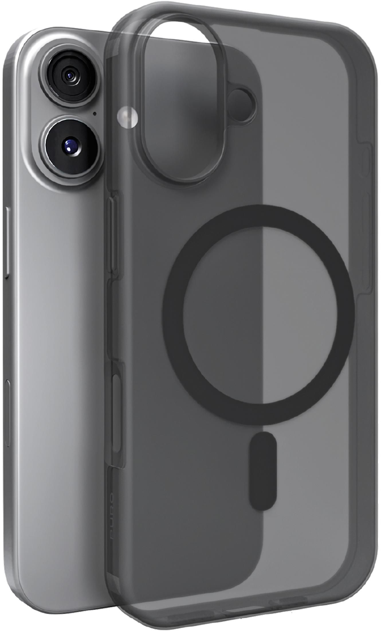 Dymnoszare etui na telefon z pierścieniem magnetycznym na srebrnym smartfonie.