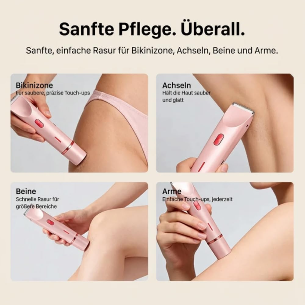 Ein pinker Trimmer wird verwendet für die Rasur von Bikinizone, Achseln, Beinen und Armen.