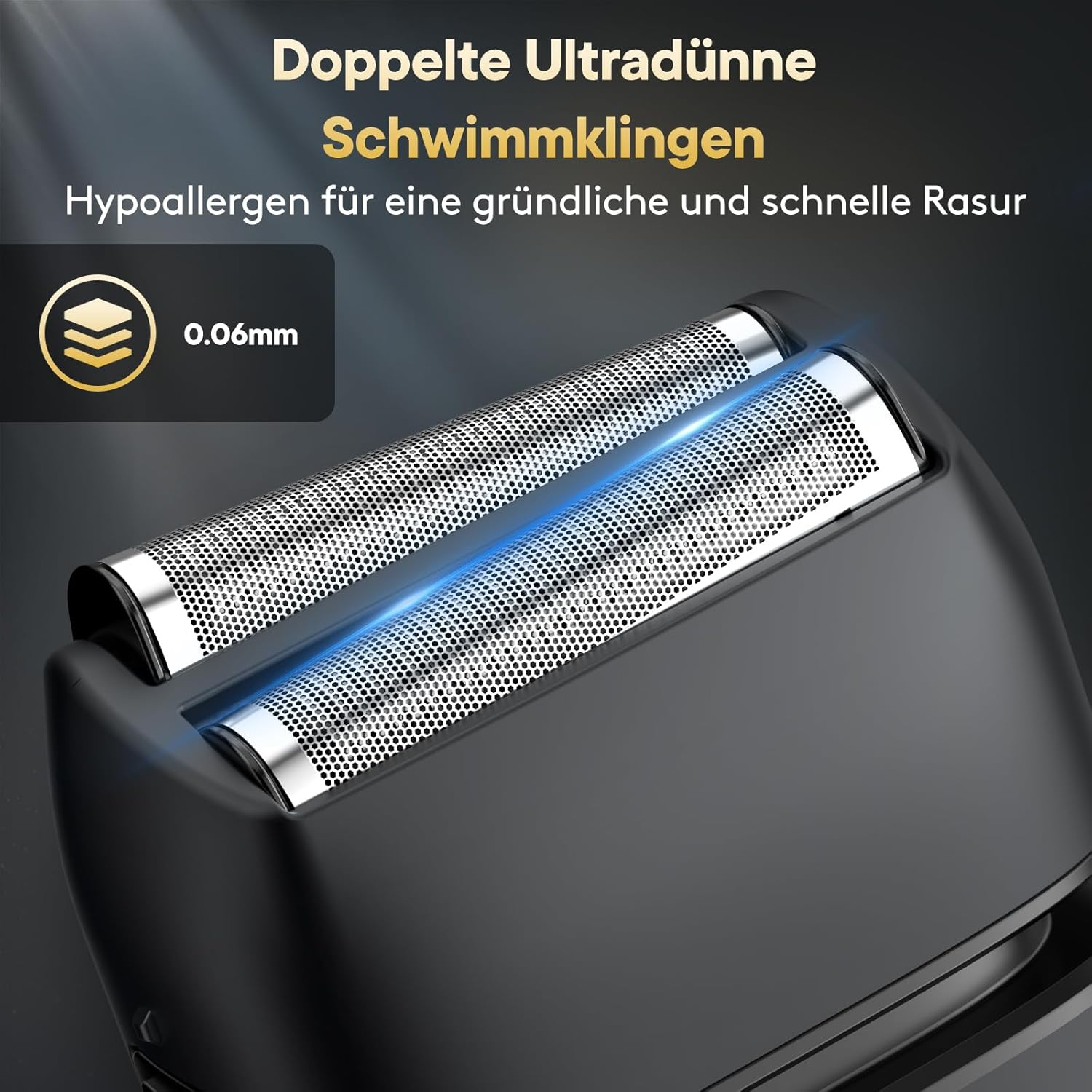 Doppelte Ultradünne Schwimmklingen, 0.06mm, hypoallergen für gründliche Rasur.