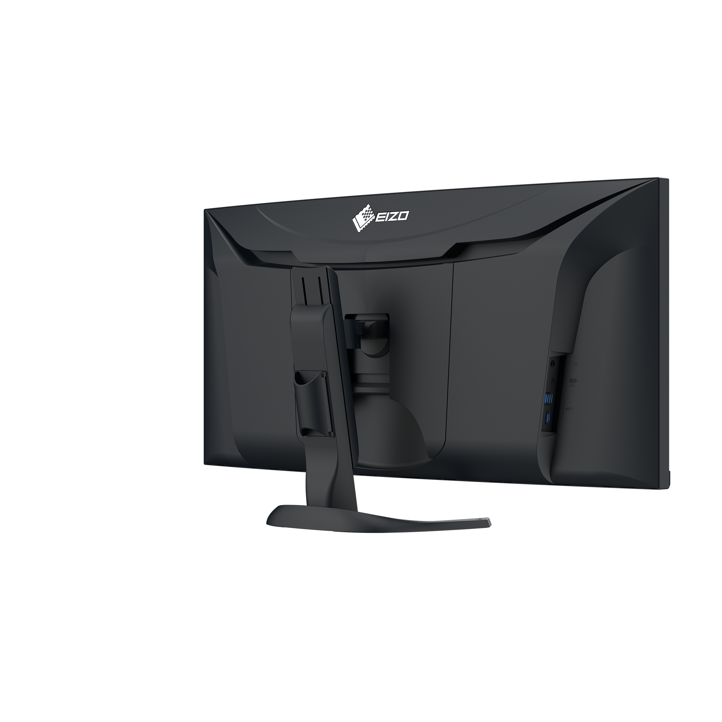Vista posteriore di un monitor nero con logo EIZO e porte.