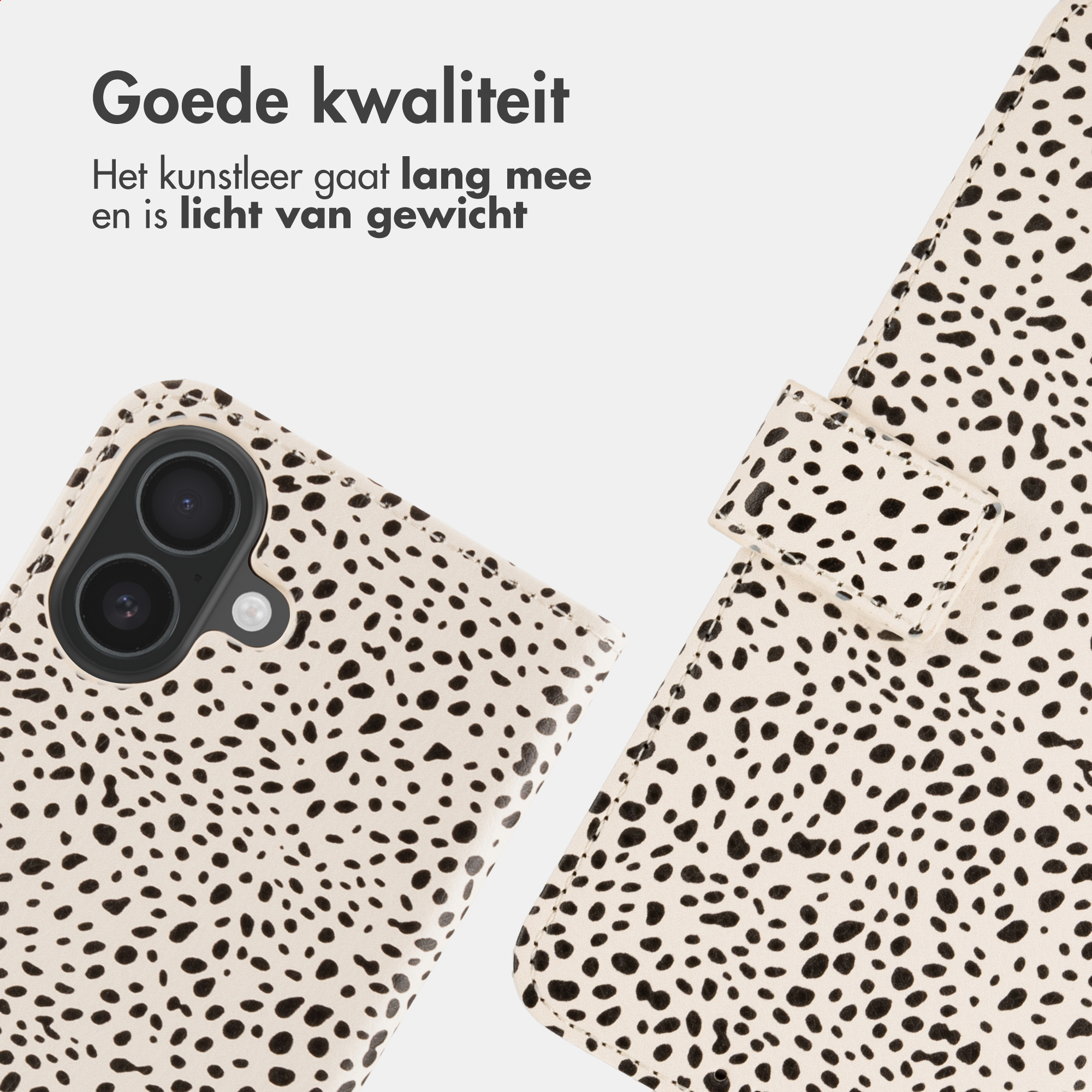Una custodia per telefono con motivo dalmata e dettaglio fotocamera.