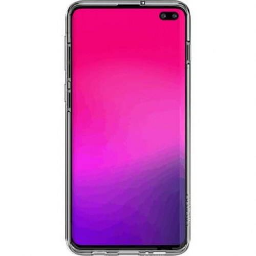 Ein schwarzes Smartphone mit pink-lila Farbverlauf auf dem Bildschirm.