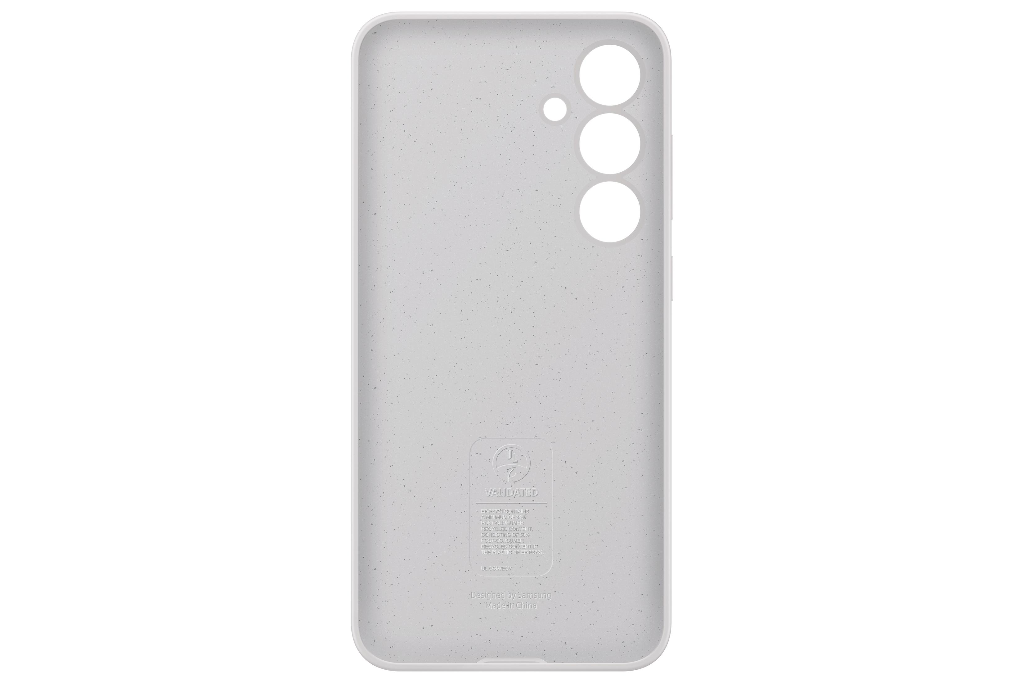 Custodia grigia per telefono con ritagli per fotocamera e pulsanti, con testo.