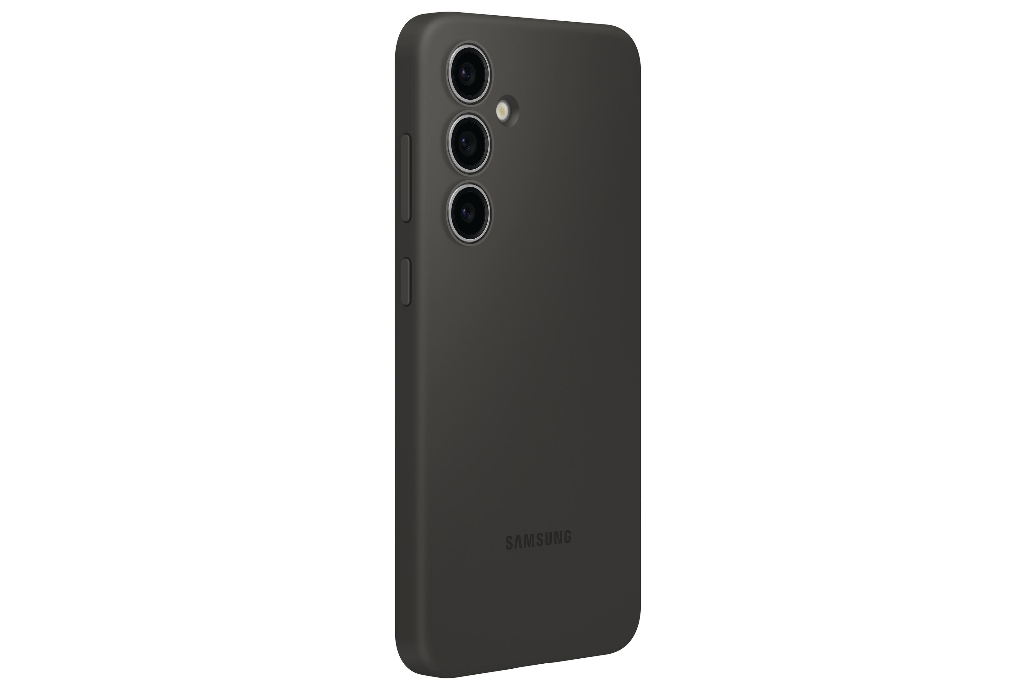 Funda gris oscura para Samsung con tres lentes de cámara y flash.