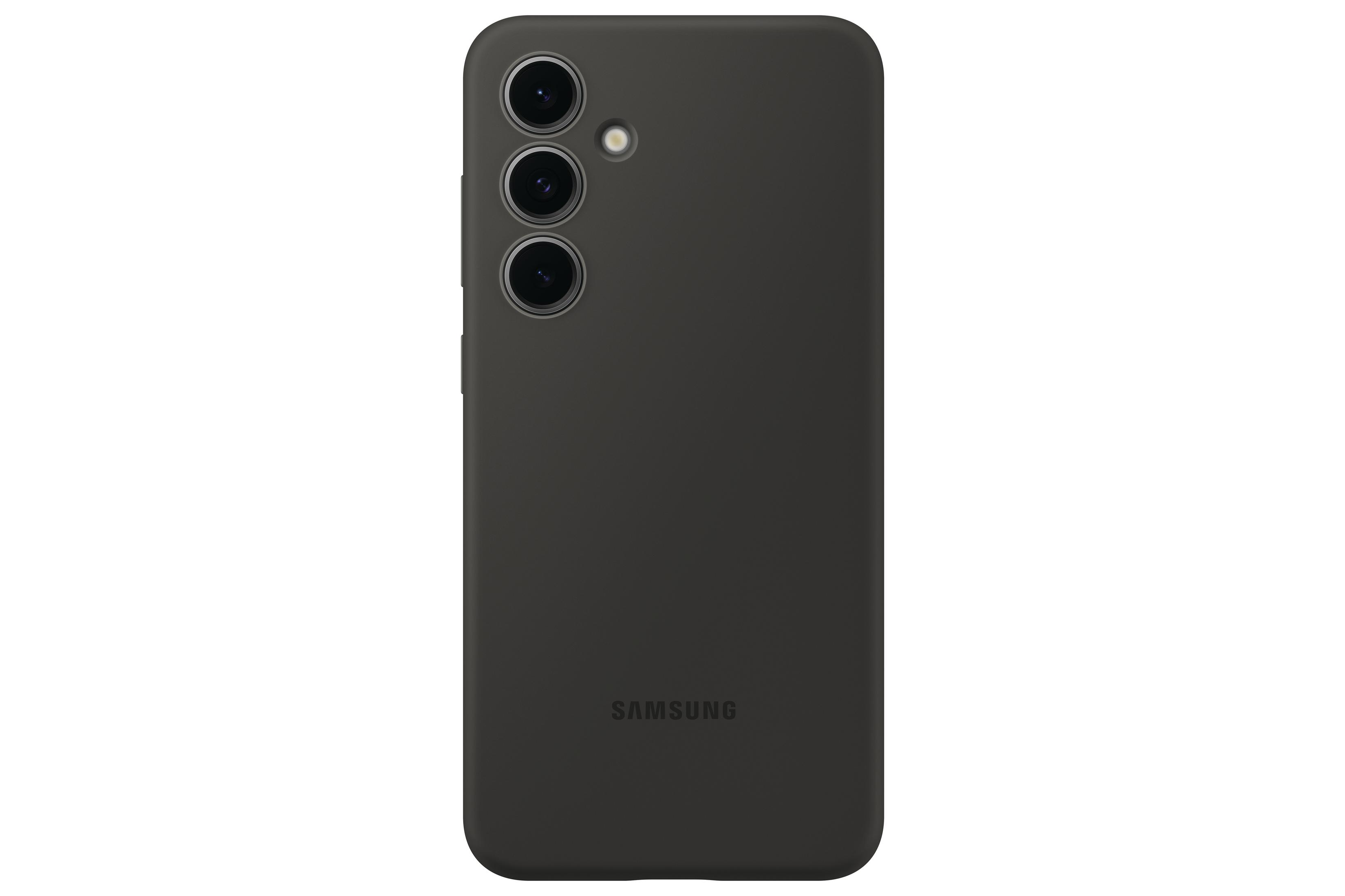 Teléfono Samsung gris oscuro con tres lentes de cámara y flash arriba a la izquierda.