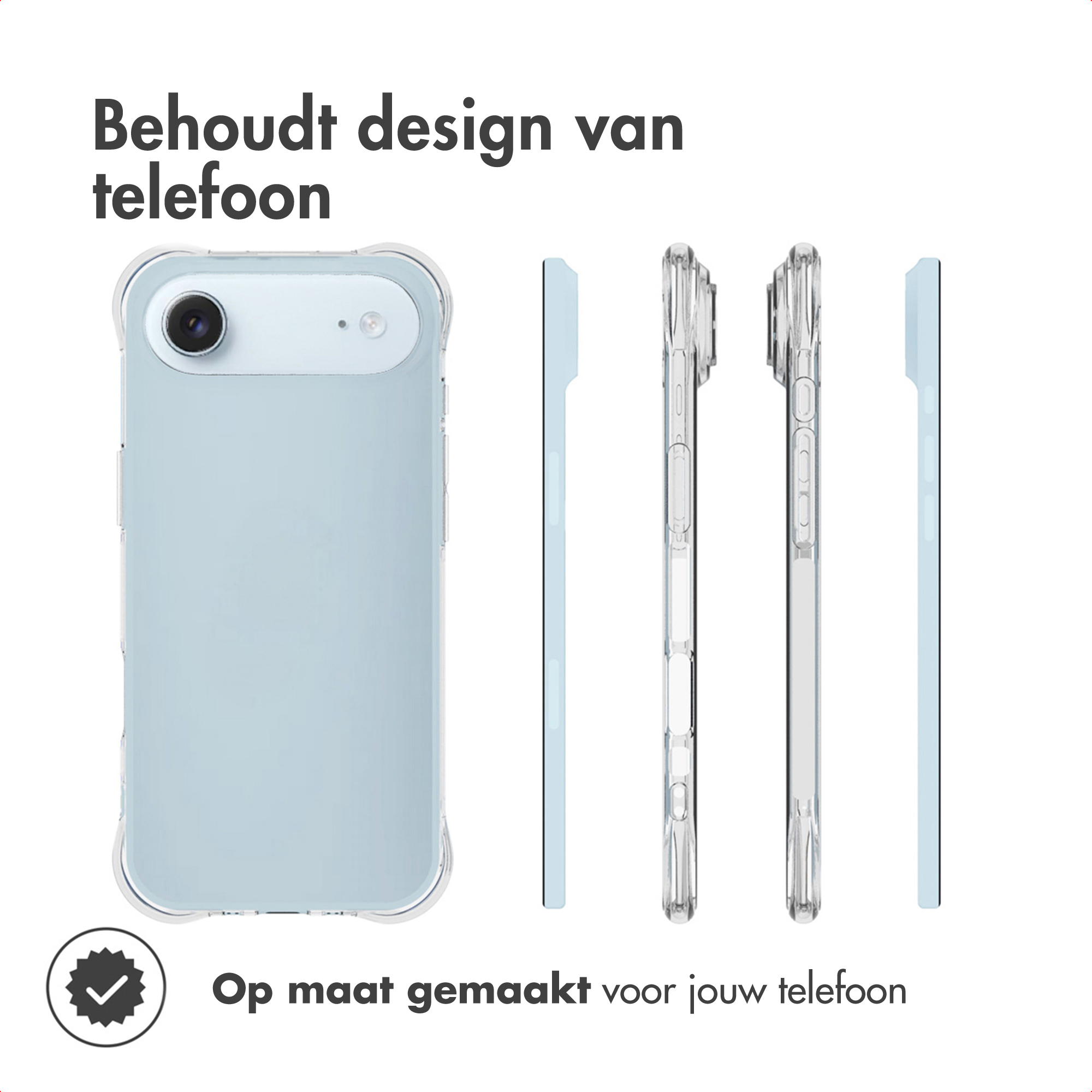 Custodia per telefono azzurra che mantiene il design del telefono.