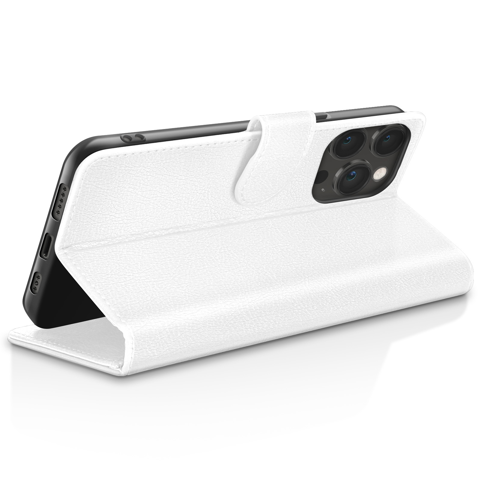 Una custodia bianca per telefono con apertura per fotocamera, protegge uno smartphone.