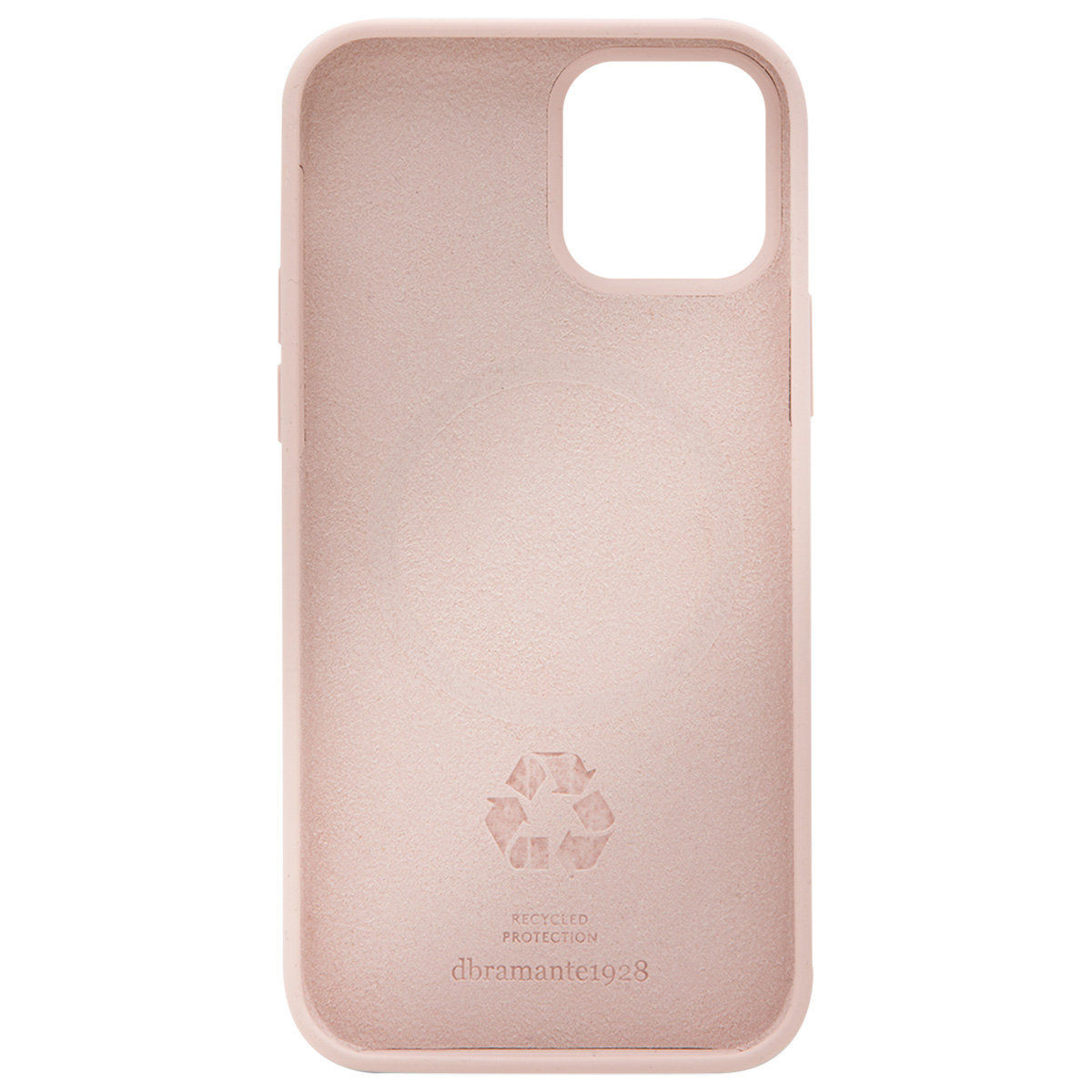 Una custodia per telefono rosa chiaro in materiale riciclato con simbolo logo.