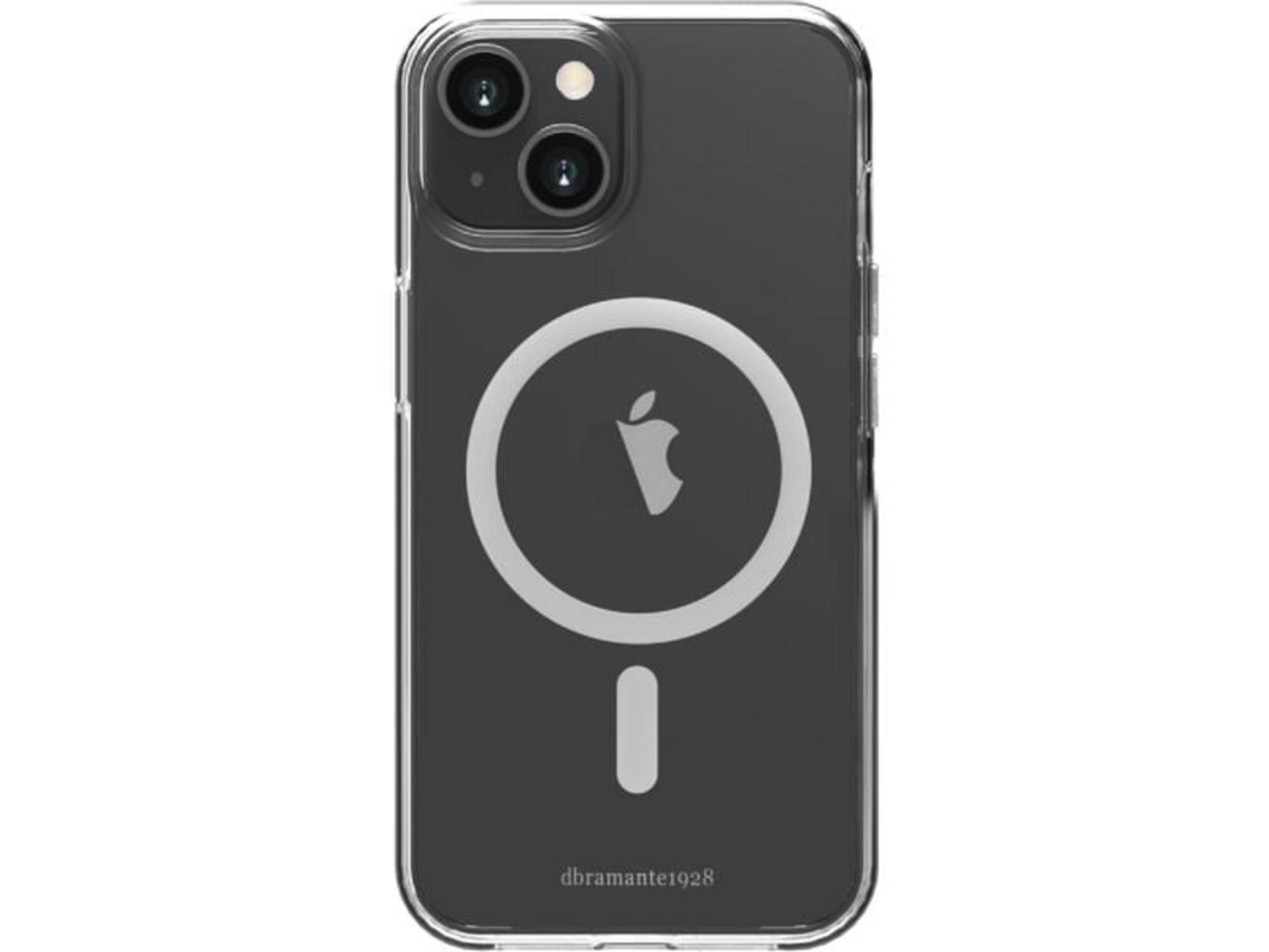Transparente Hülle für ein iPhone mit zwei Kameras und einem Apple-Logo.