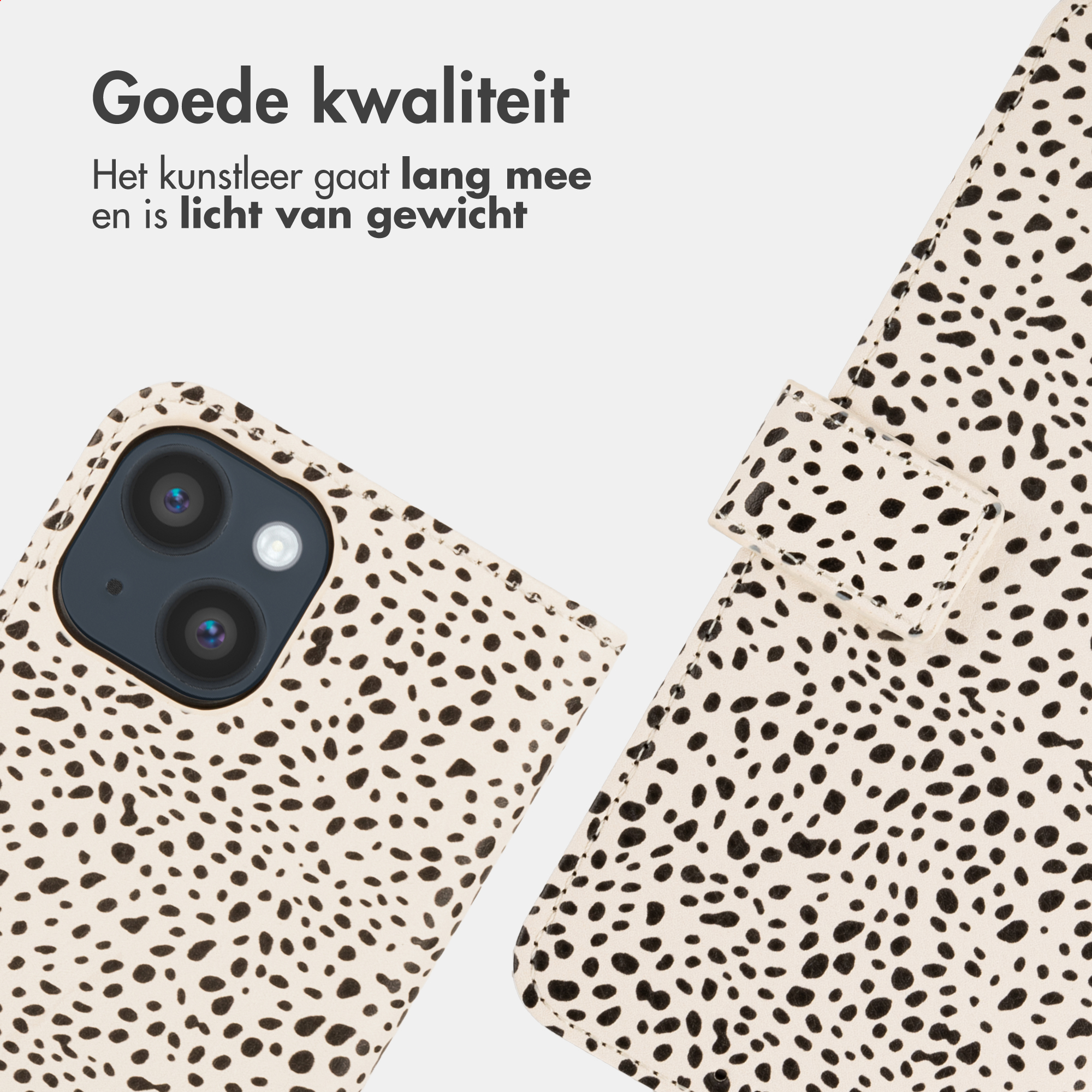 Una custodia per telefono con stampa dalmata e apertura fotocamera.