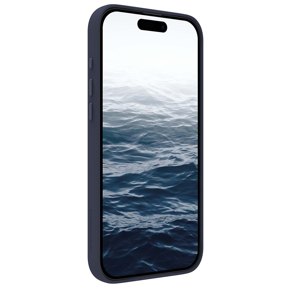Una custodia scura per iPhone che mostra un'immagine di onde oceaniche sul suo schermo.