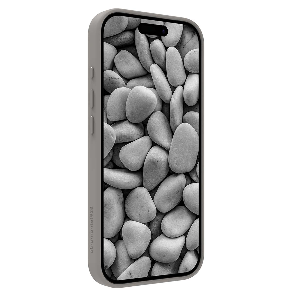 Graues Handy-Case mit Steinmuster. Links ist der Schriftzug 'dbramante1928'.