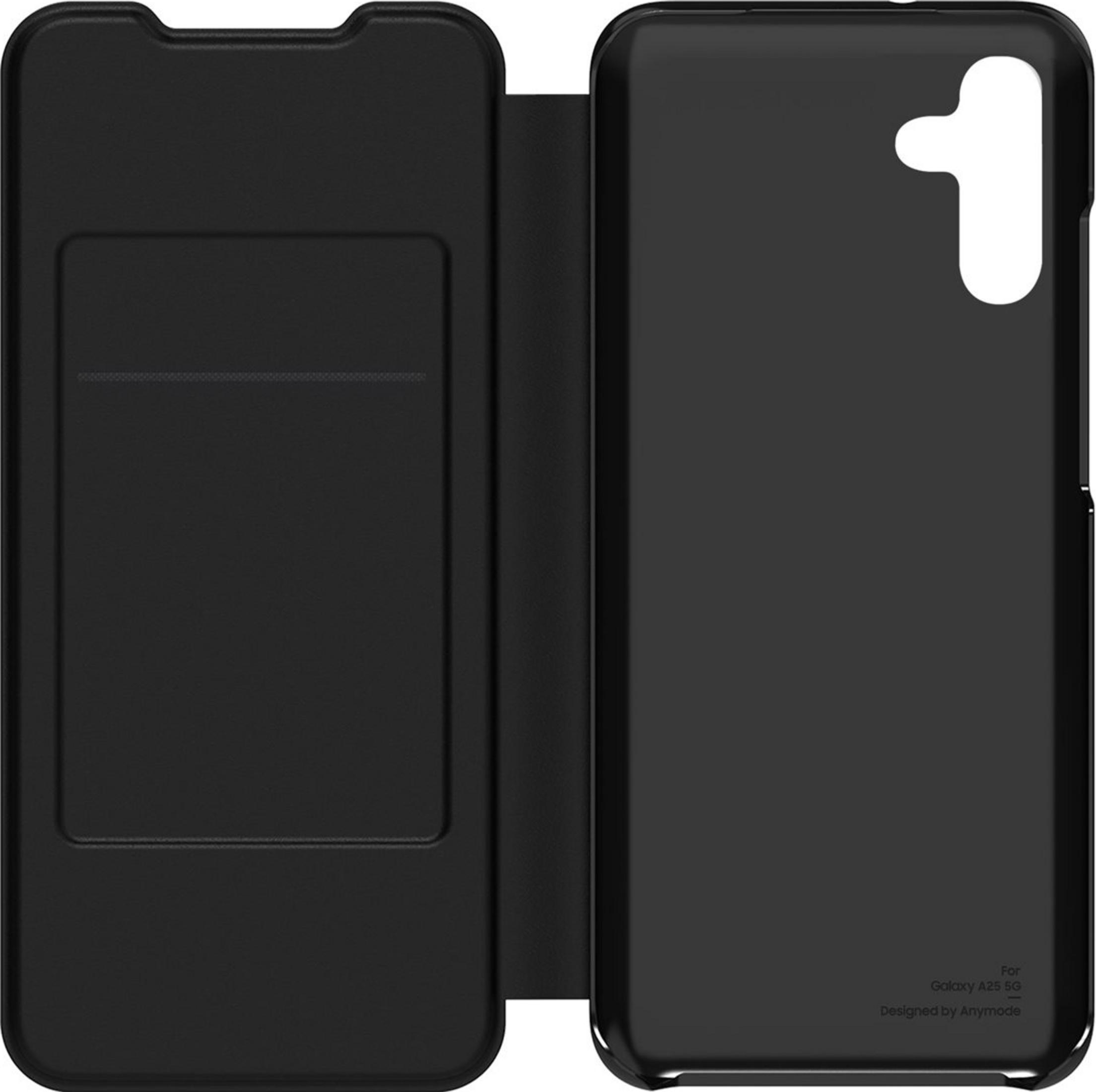 Funda negra abierta para teléfono con ranura para tarjetas y parte trasera.