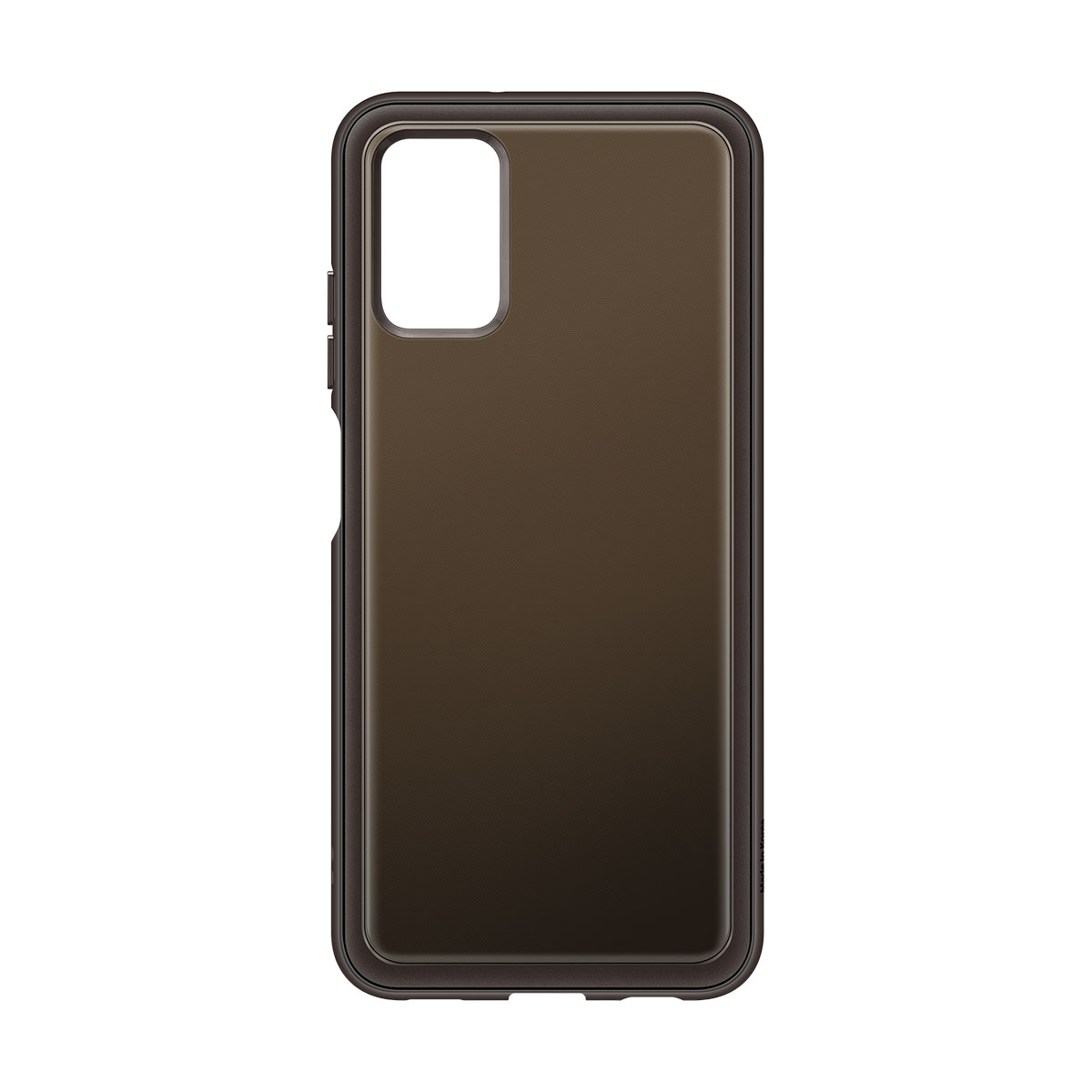 Funda de teléfono marrón oscuro con área de cámara abierta y bordes negros.