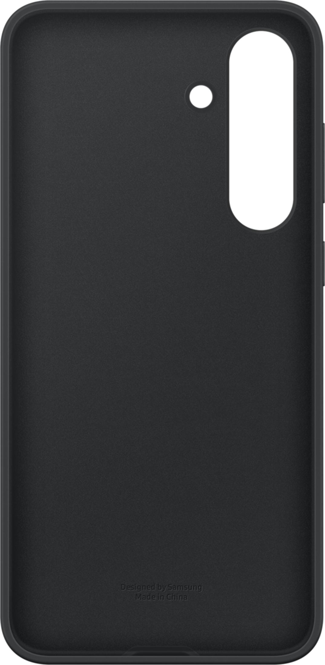 Custodia nera per telefono con ritaglio fotocamera e logo Samsung.