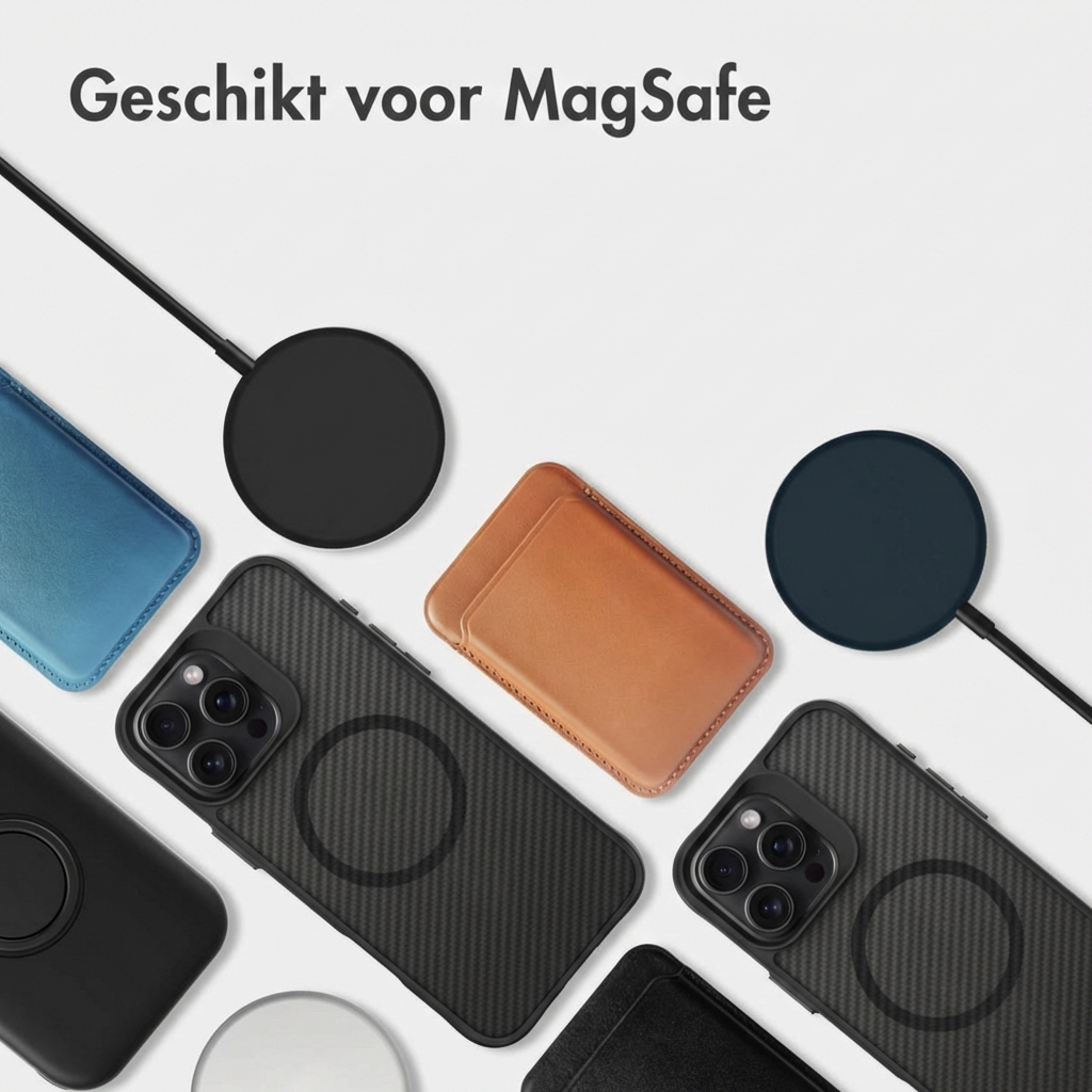 Cover per iPhone e caricabatterie MagSafe in vari colori.
