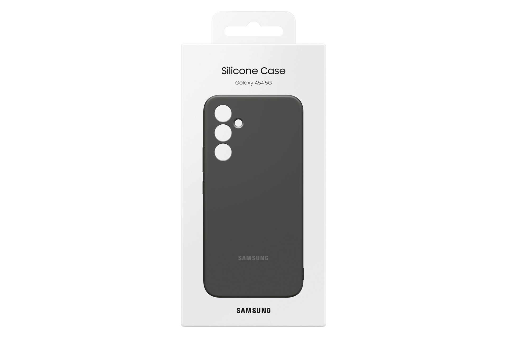 Schwarze Silikonhülle für Samsung Galaxy A54 5G in Verpackung.