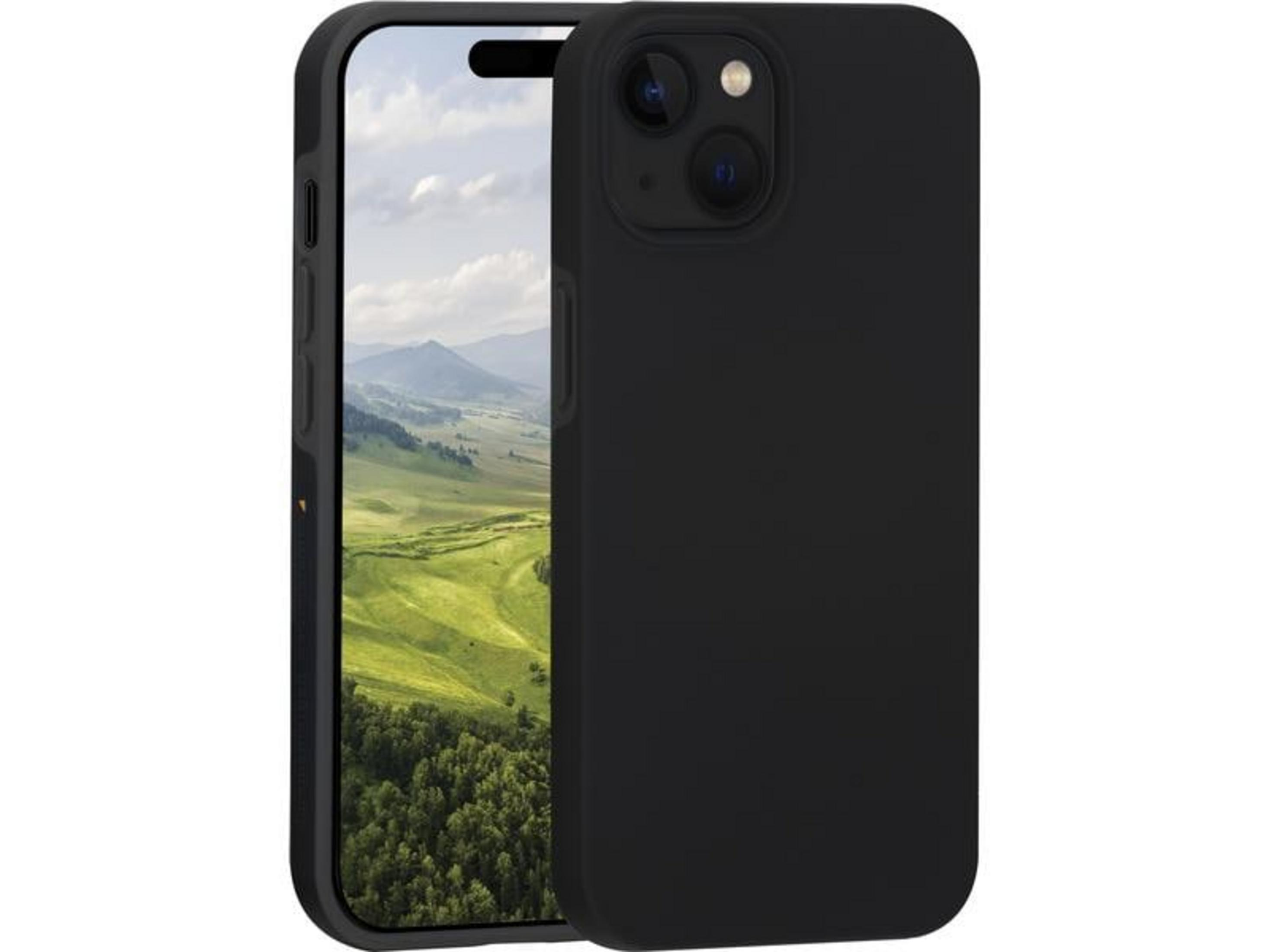 Ein schwarzes iPhone mit einer Landschaft als Hintergrundbild.