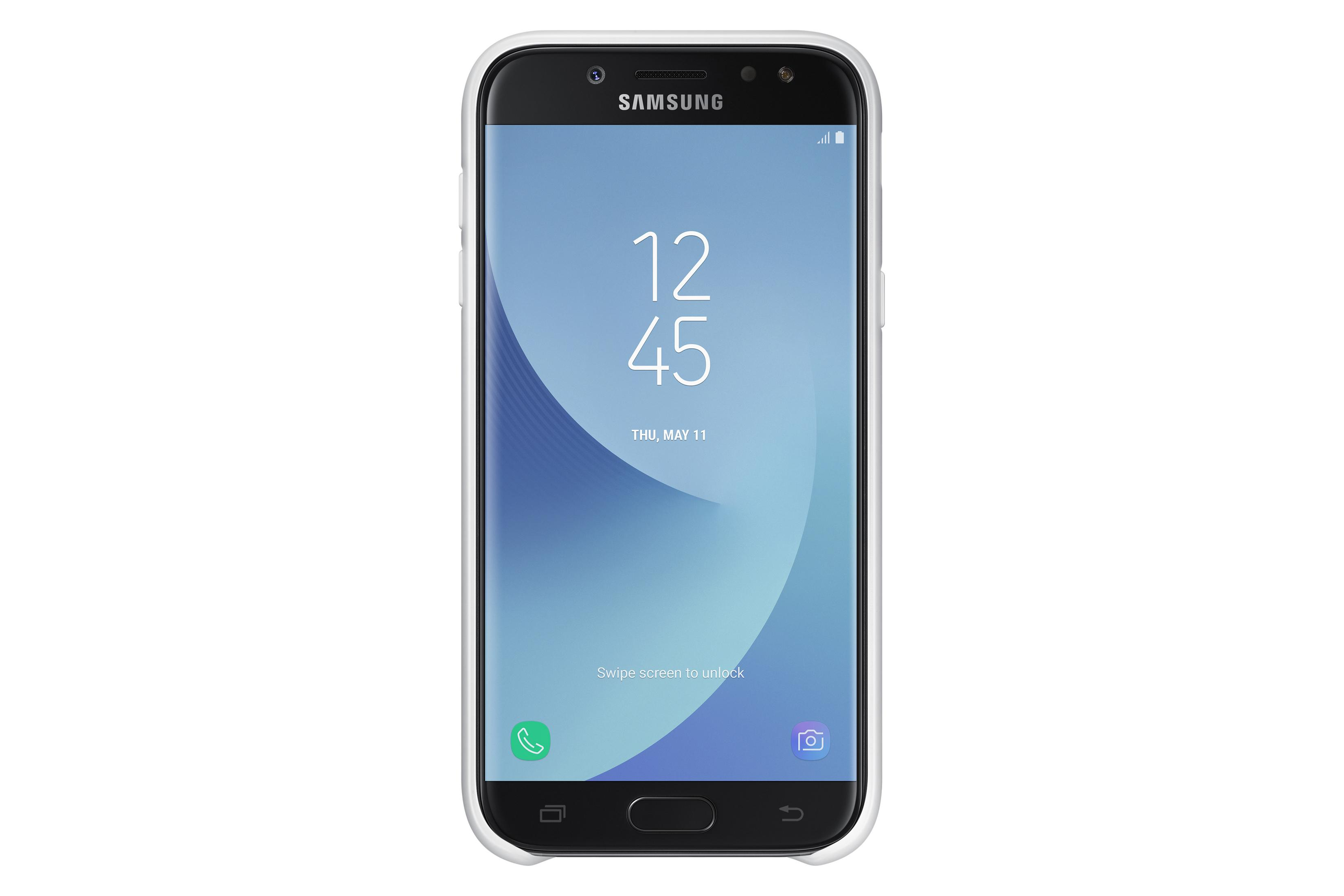 Uno smartphone Samsung con custodia bianca mostra l'ora 12:45.