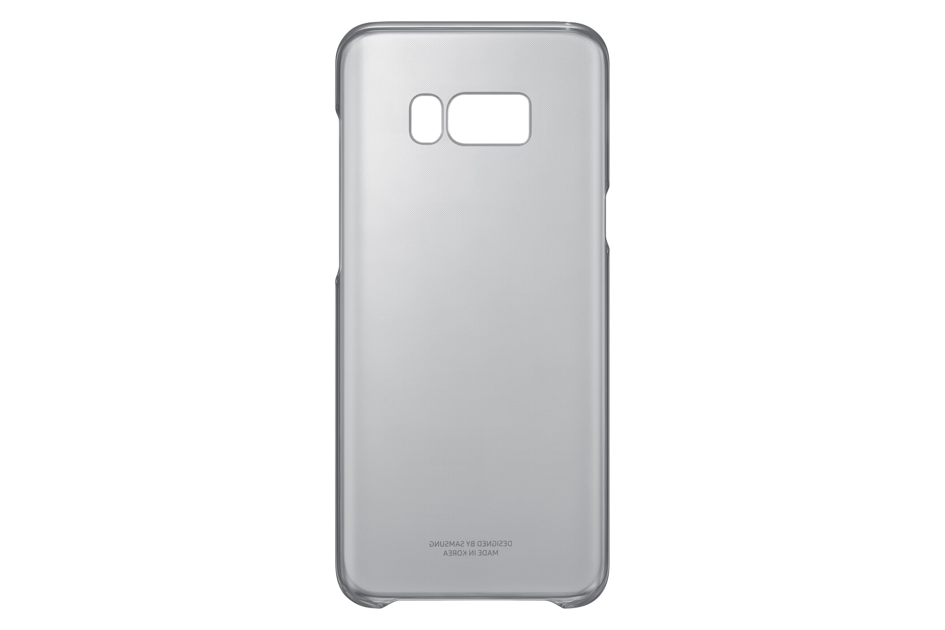Custodia trasparente per telefono con ritagli per fotocamera e flash.