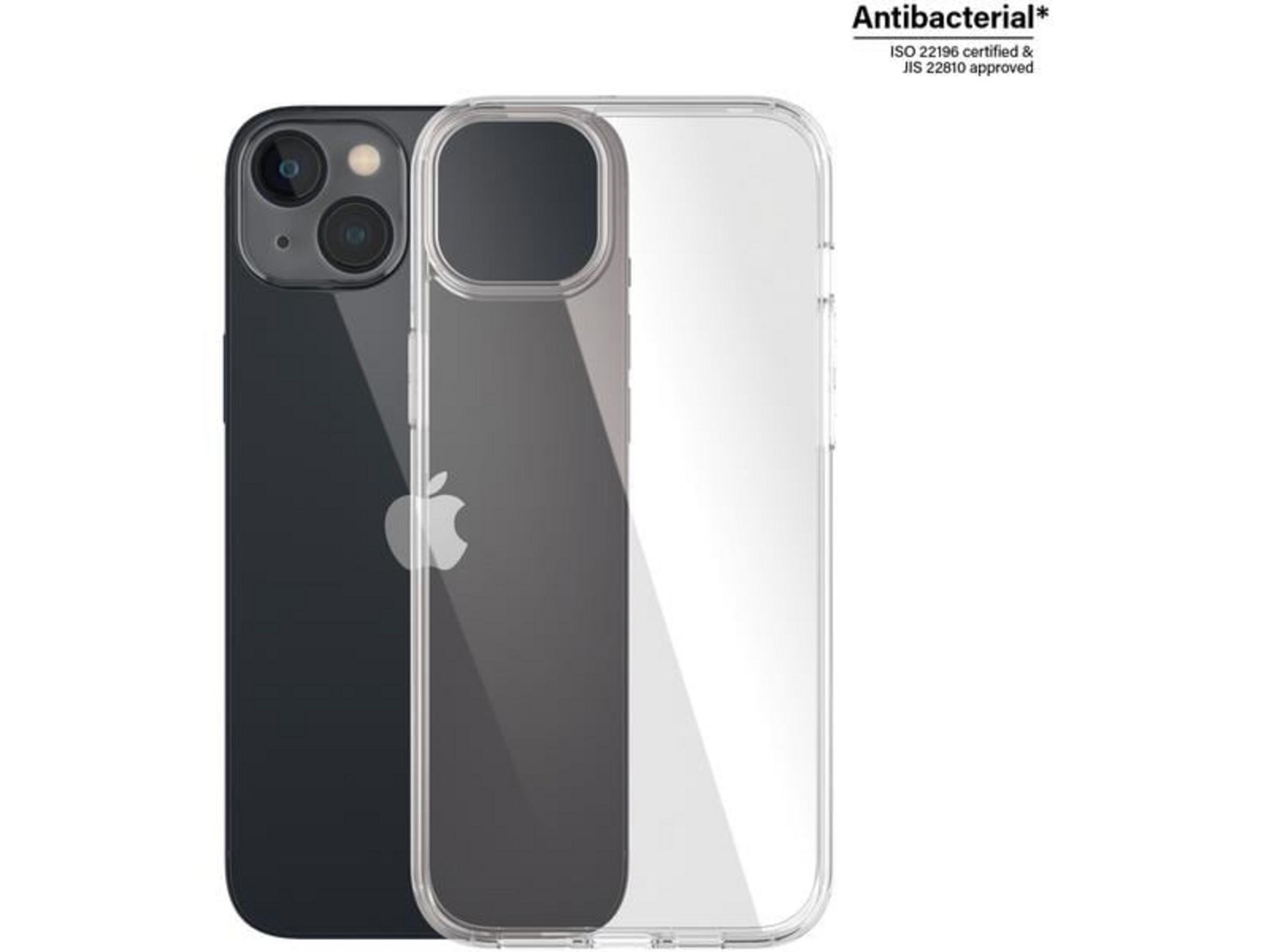 Un iPhone scuro accanto a una custodia trasparente.