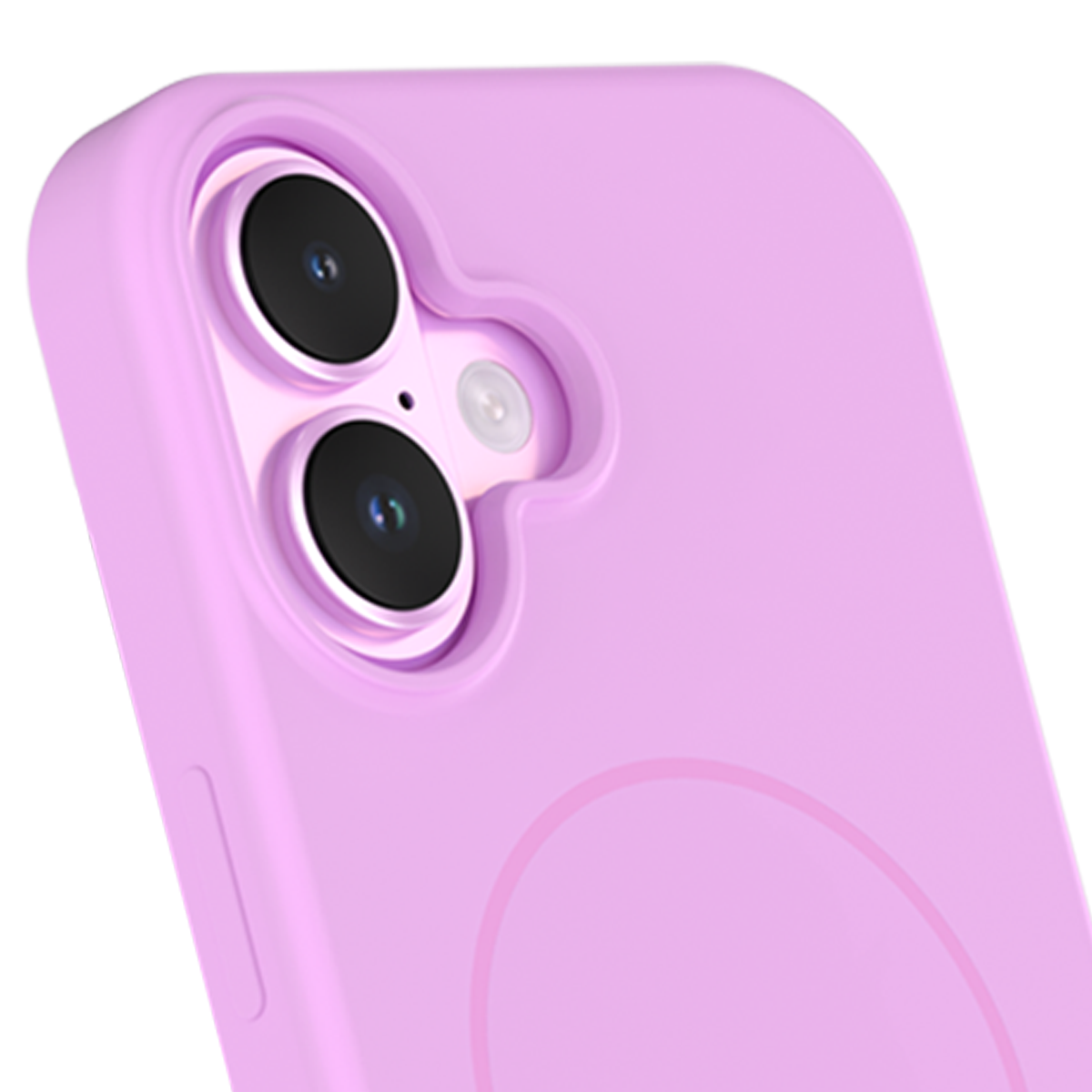 Una custodia viola con due fotocamere e flash.