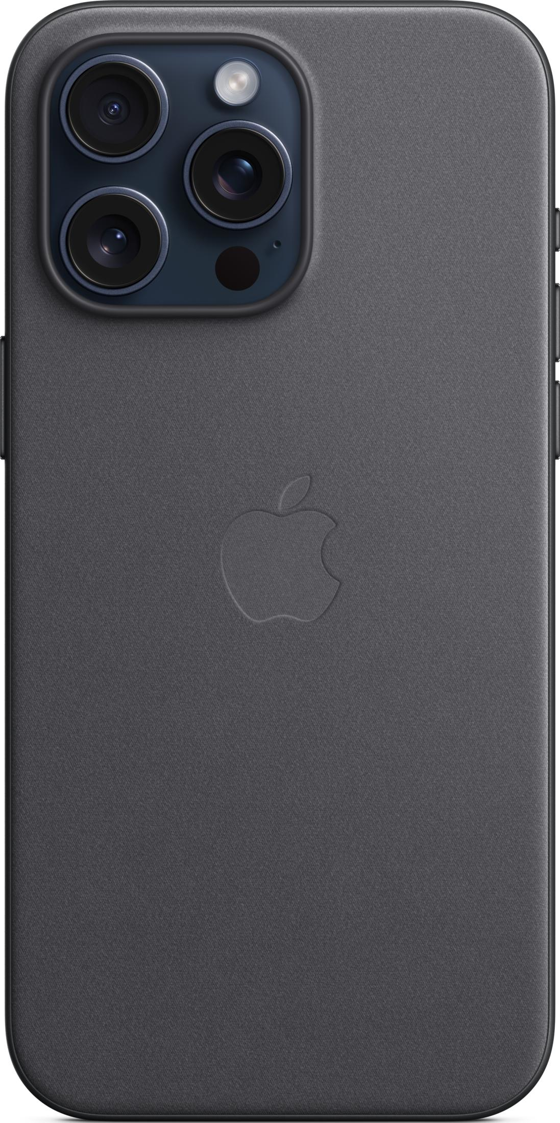 Dark gray phone case with Apple logo and triple camera.
