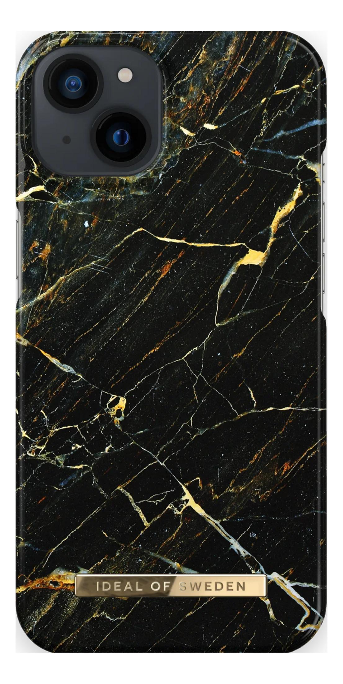Cover nera in marmo con venature dorate e bianche, logo Ideal of Sweden.