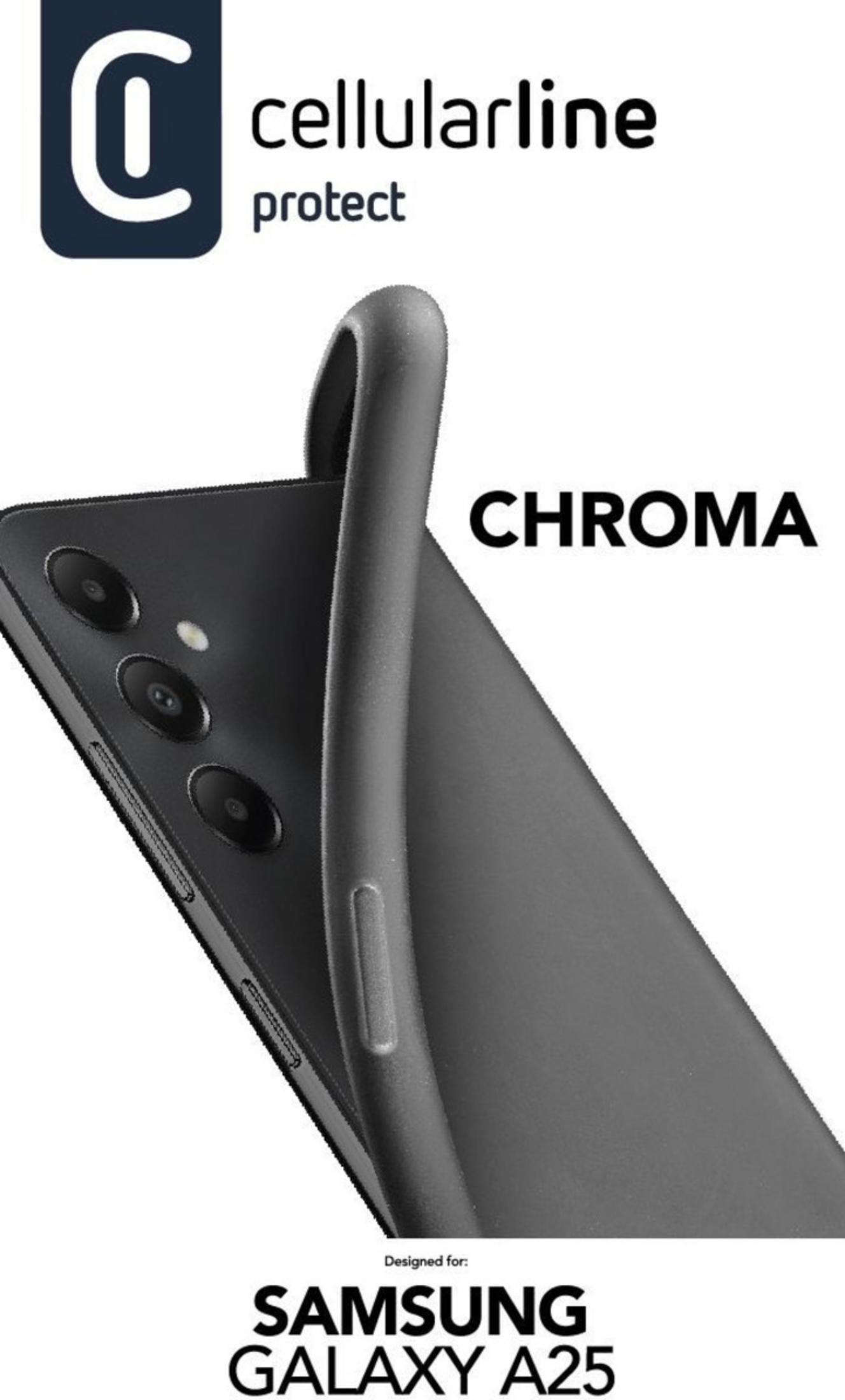 Custodia nera per Samsung Galaxy A25, marca Cellularline, modello Chroma.