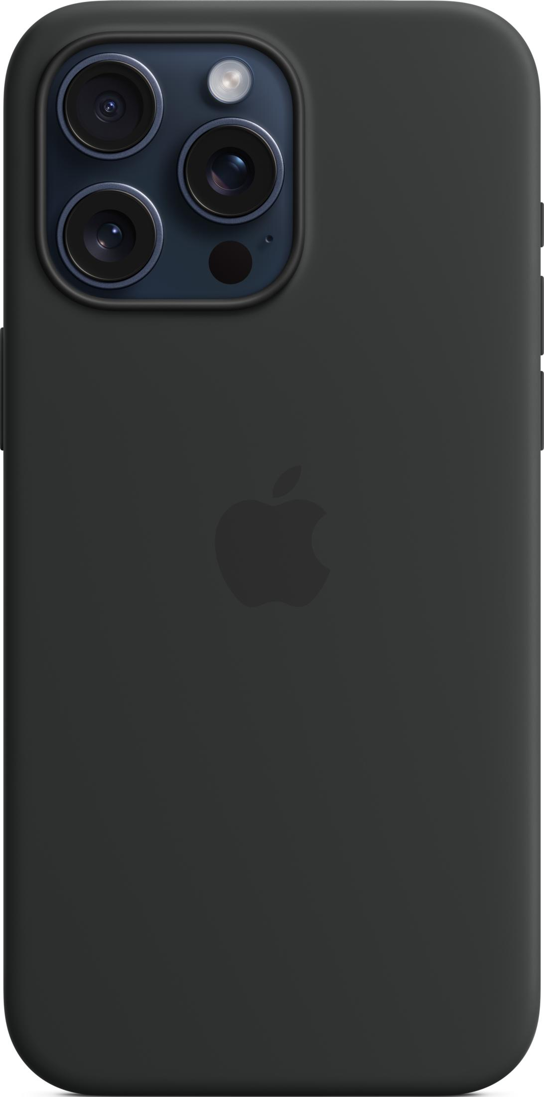 iPhone nero con logo Apple scuro e gruppo fotocamere.
