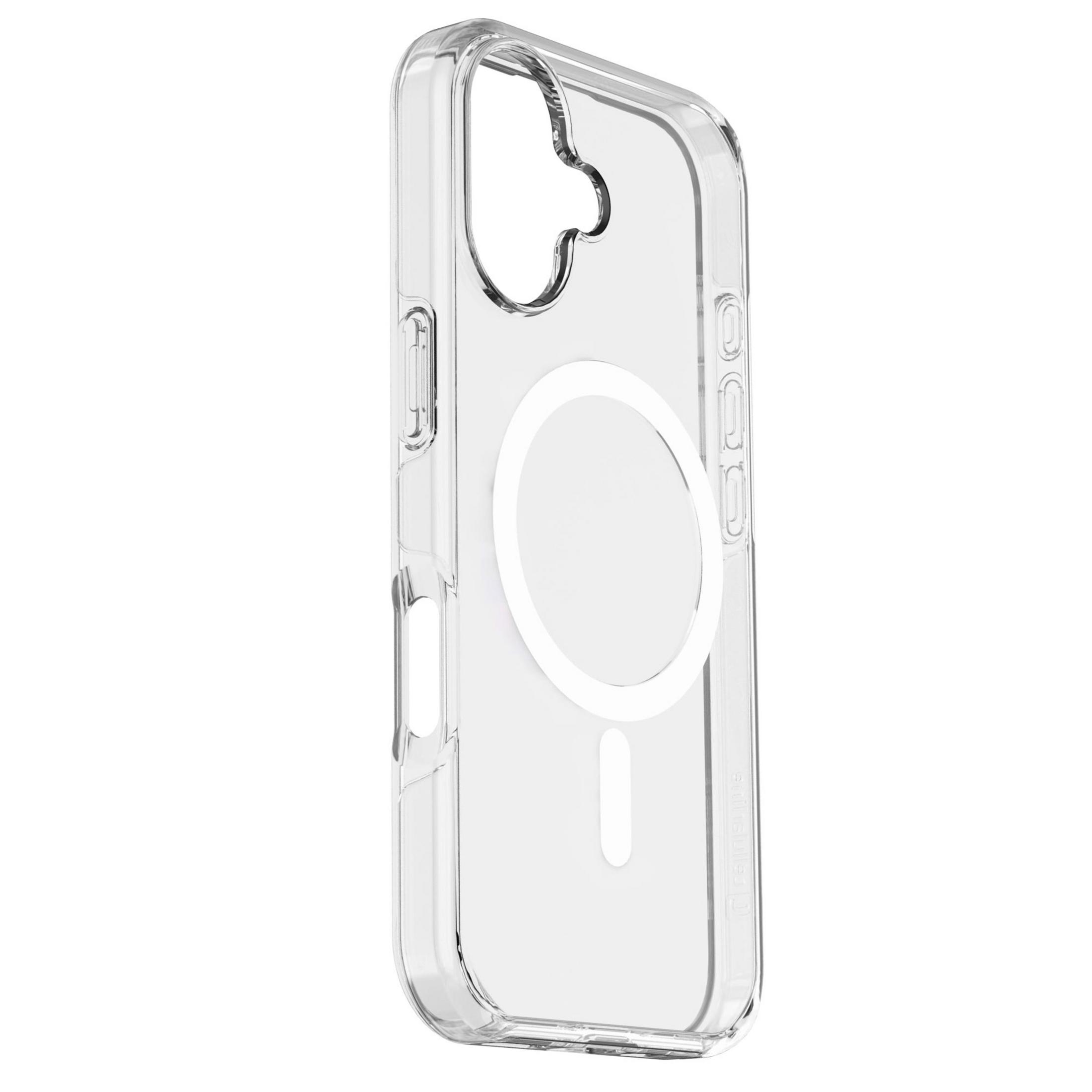 Coque transparente avec anneau MagSafe blanc pour smartphone.