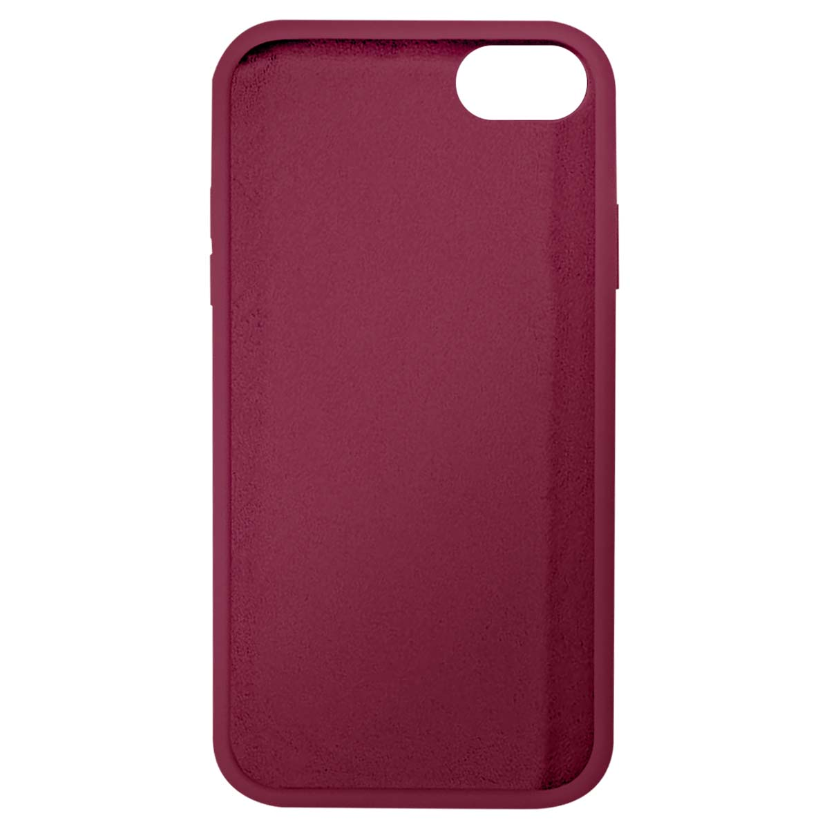Cover per telefono rosso scuro con ritaglio in alto a destra.