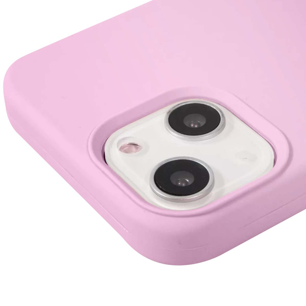 Una cover rosa per telefono con due obiettivi e un flash.