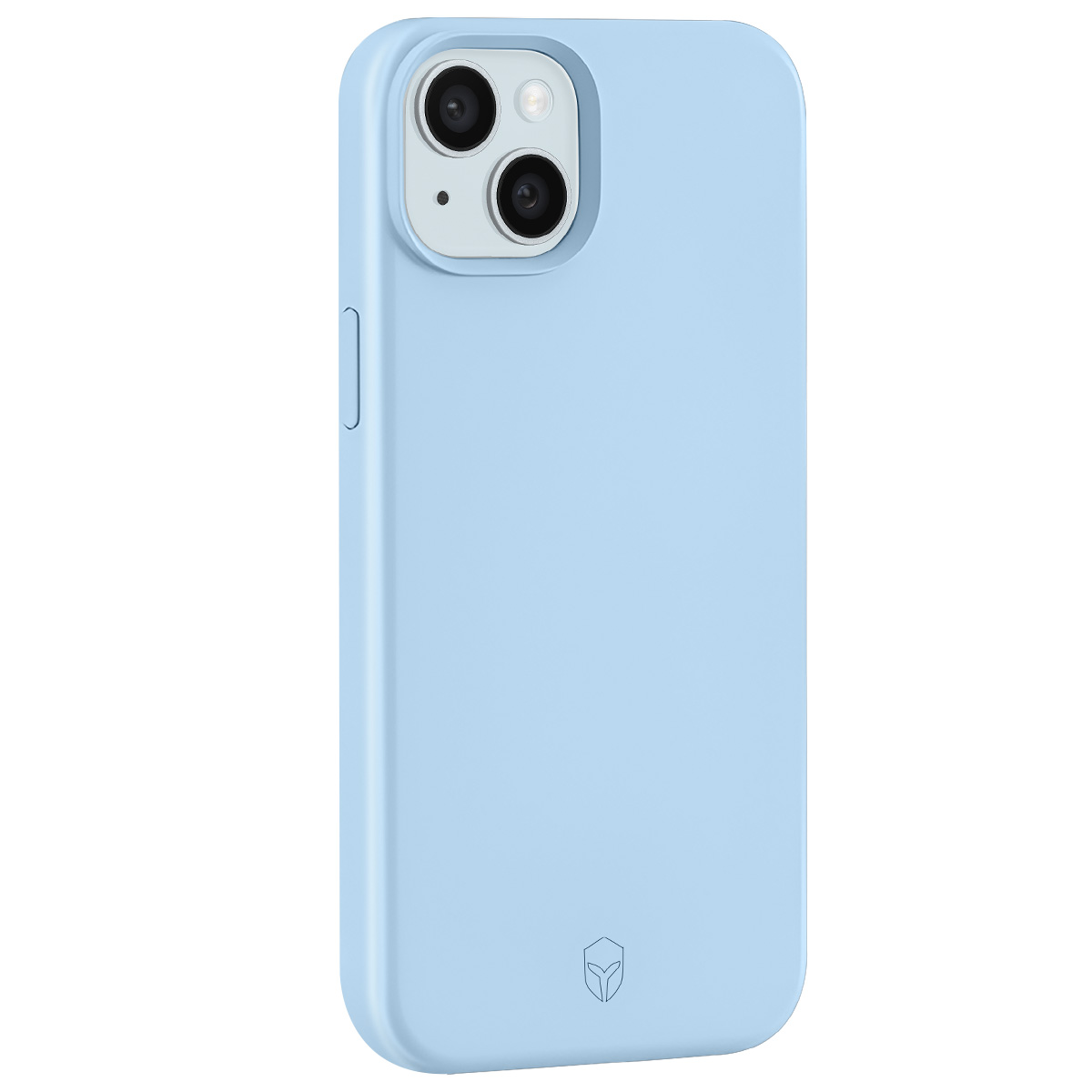 Light blue phone case with two camera lenses and a flash.