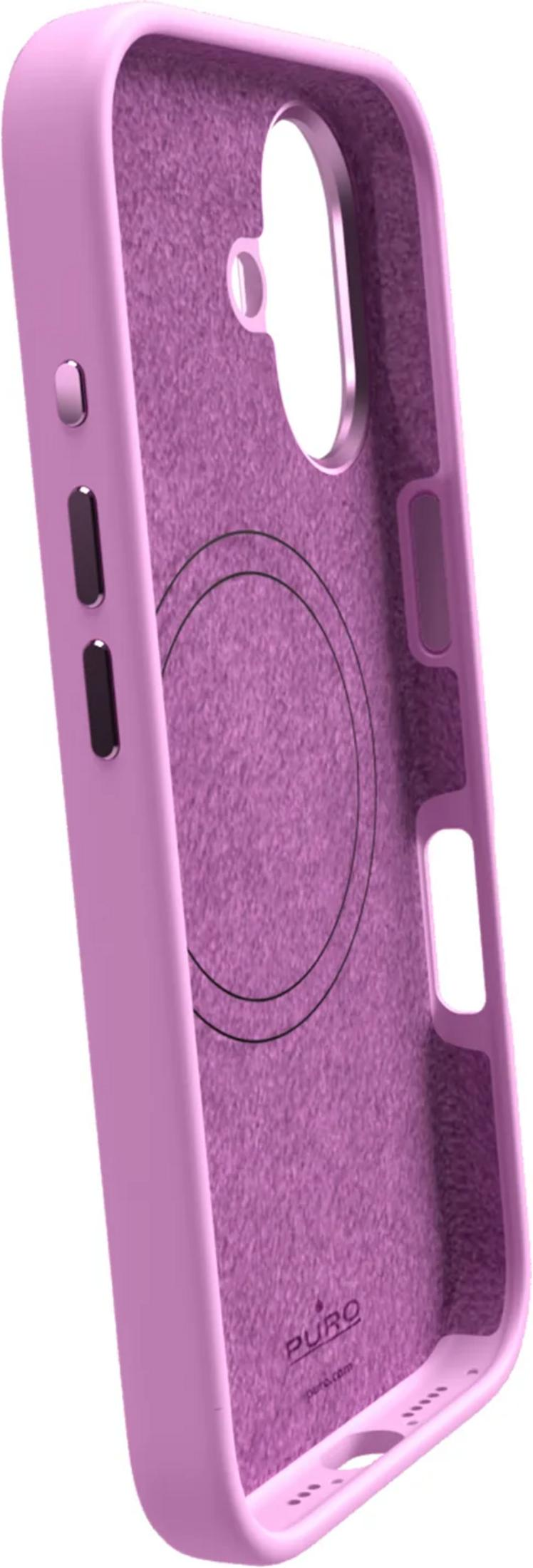 Una custodia per telefono rosa con interno in tessuto e ritagli.