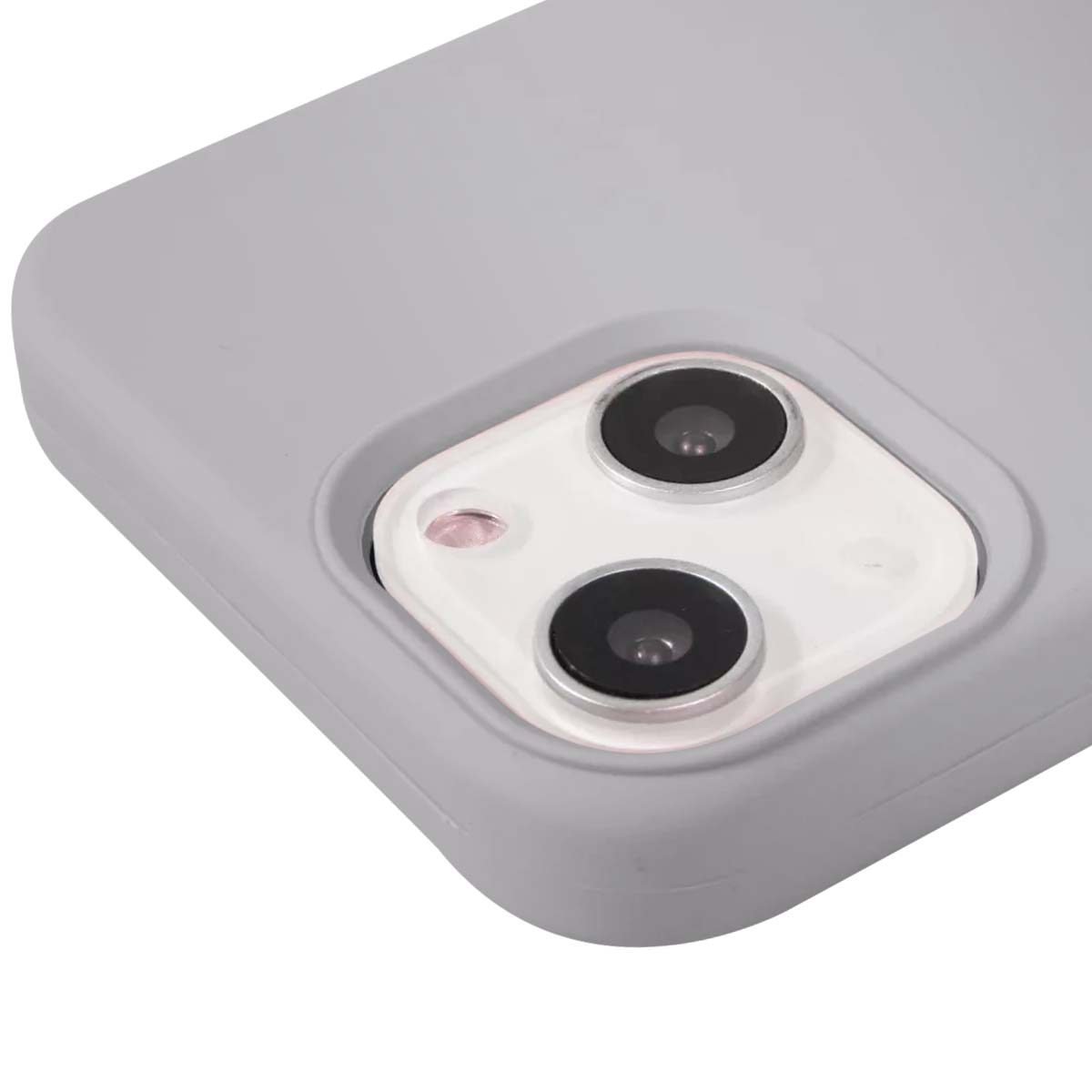Custodia grigia per telefono con due obiettivi e flash.