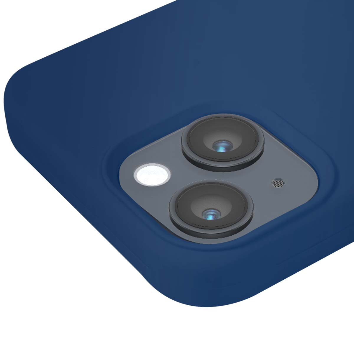 Custodia blu scuro per telefono con lenti e flash.