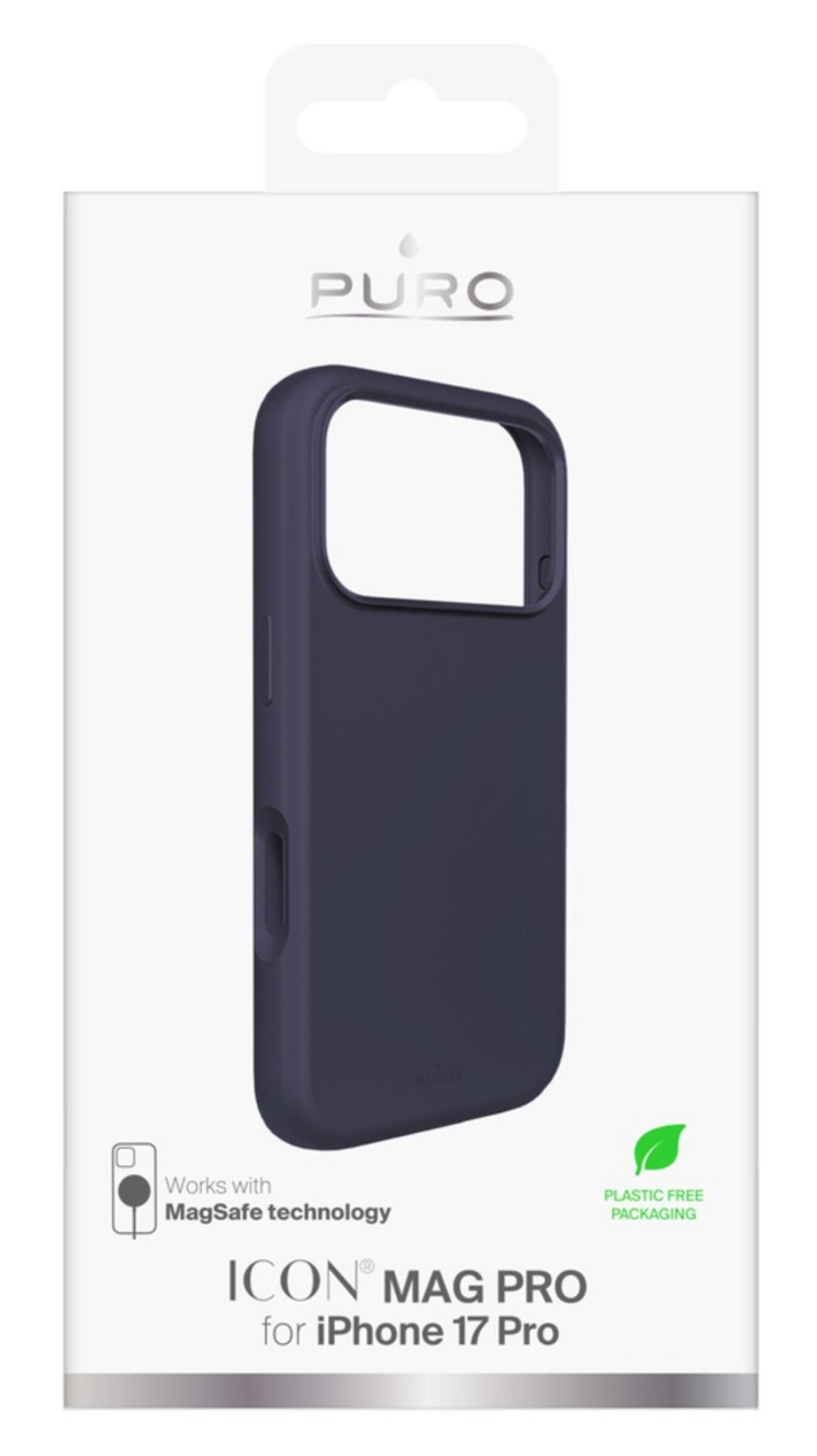Custodia PURO blu scuro per iPhone 17 Pro con tecnologia MagSafe.