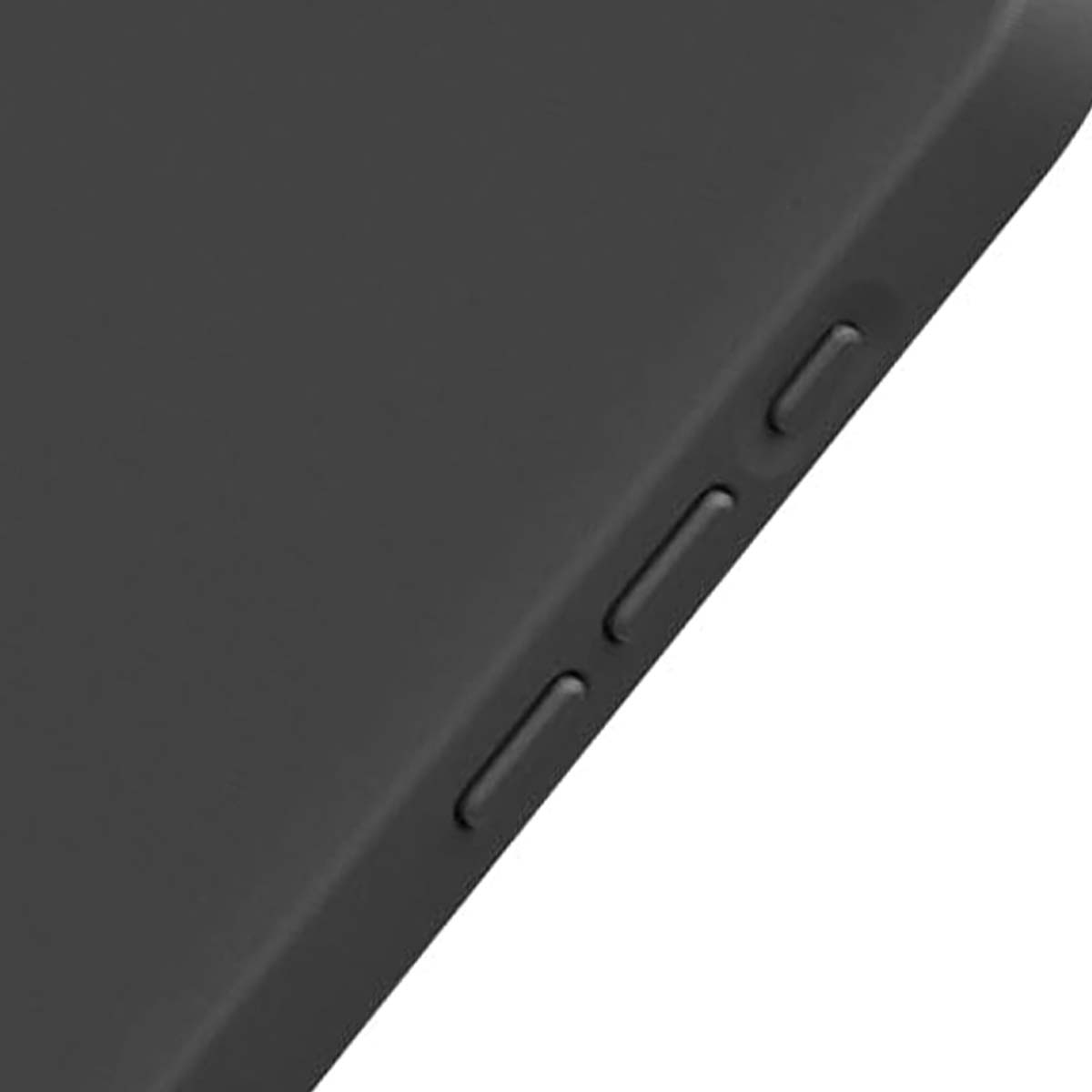 Custodia per telefono grigio scuro con pulsanti laterali.