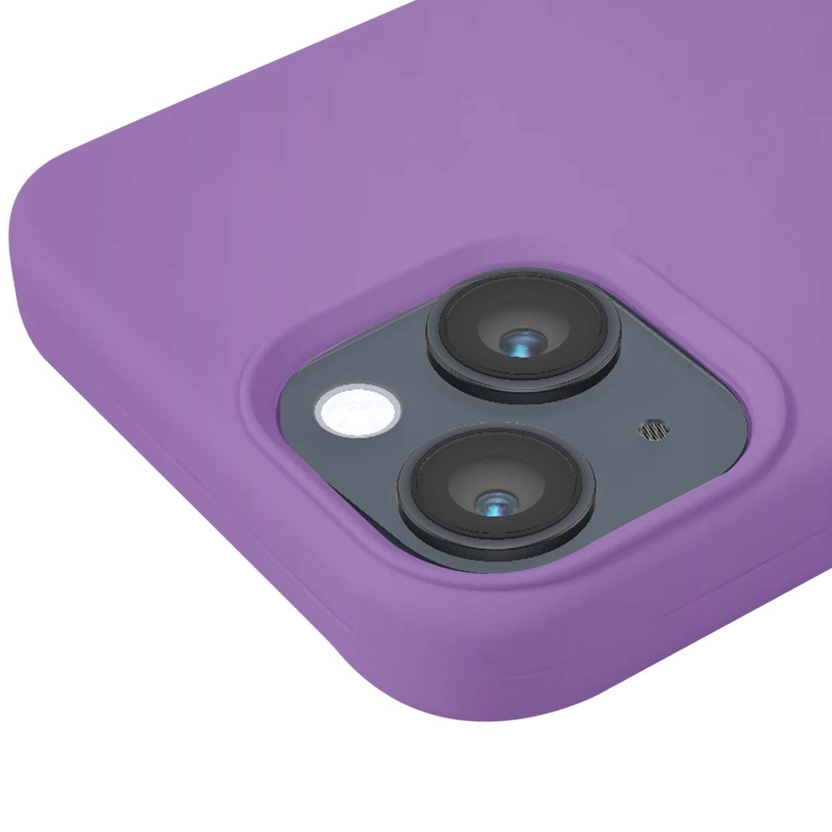Custodia viola per telefono con modulo fotocamera, flash e due lenti.