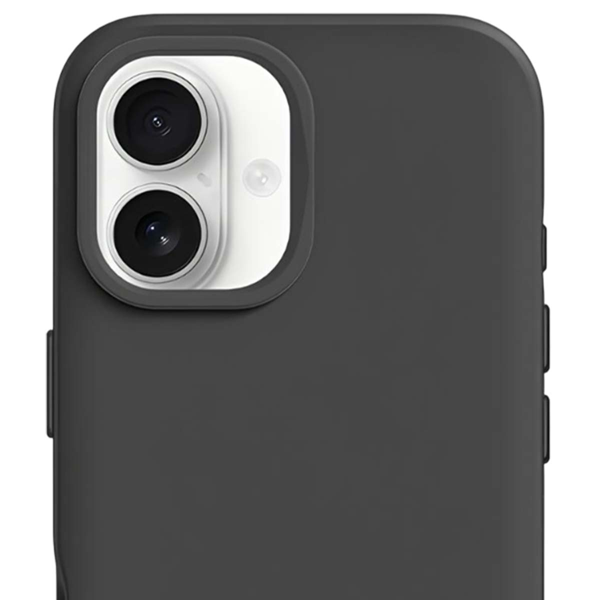 Una custodia scura per telefono con due fotocamere e flash.