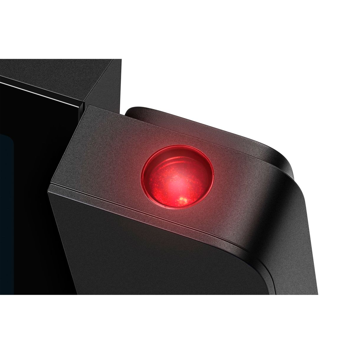 Un dispositivo negro con una luz roja brillante.