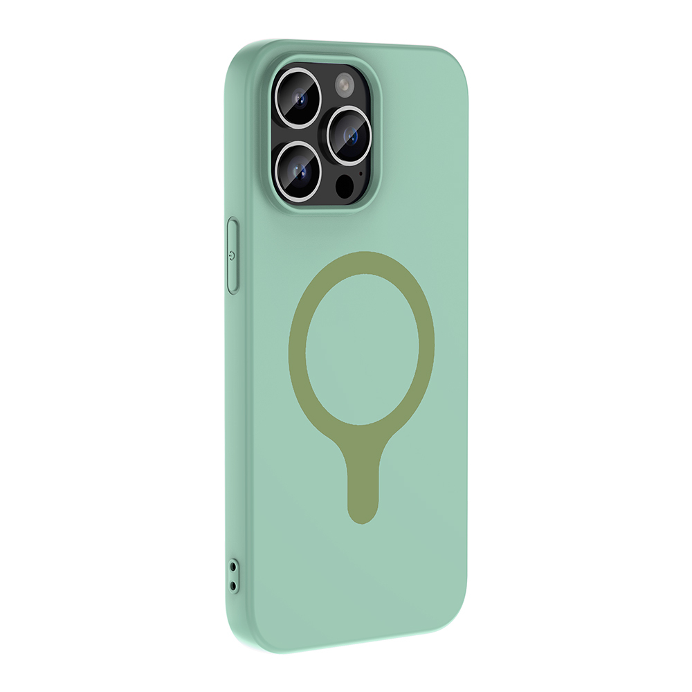 Arkada dairesel desenli açık yeşil telefon kılıfı.