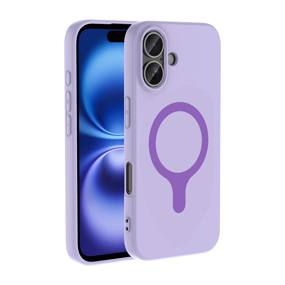 Mor manyetik halka tasarımlı uyumlu kılıfı olan lavanta rengi iPhone.