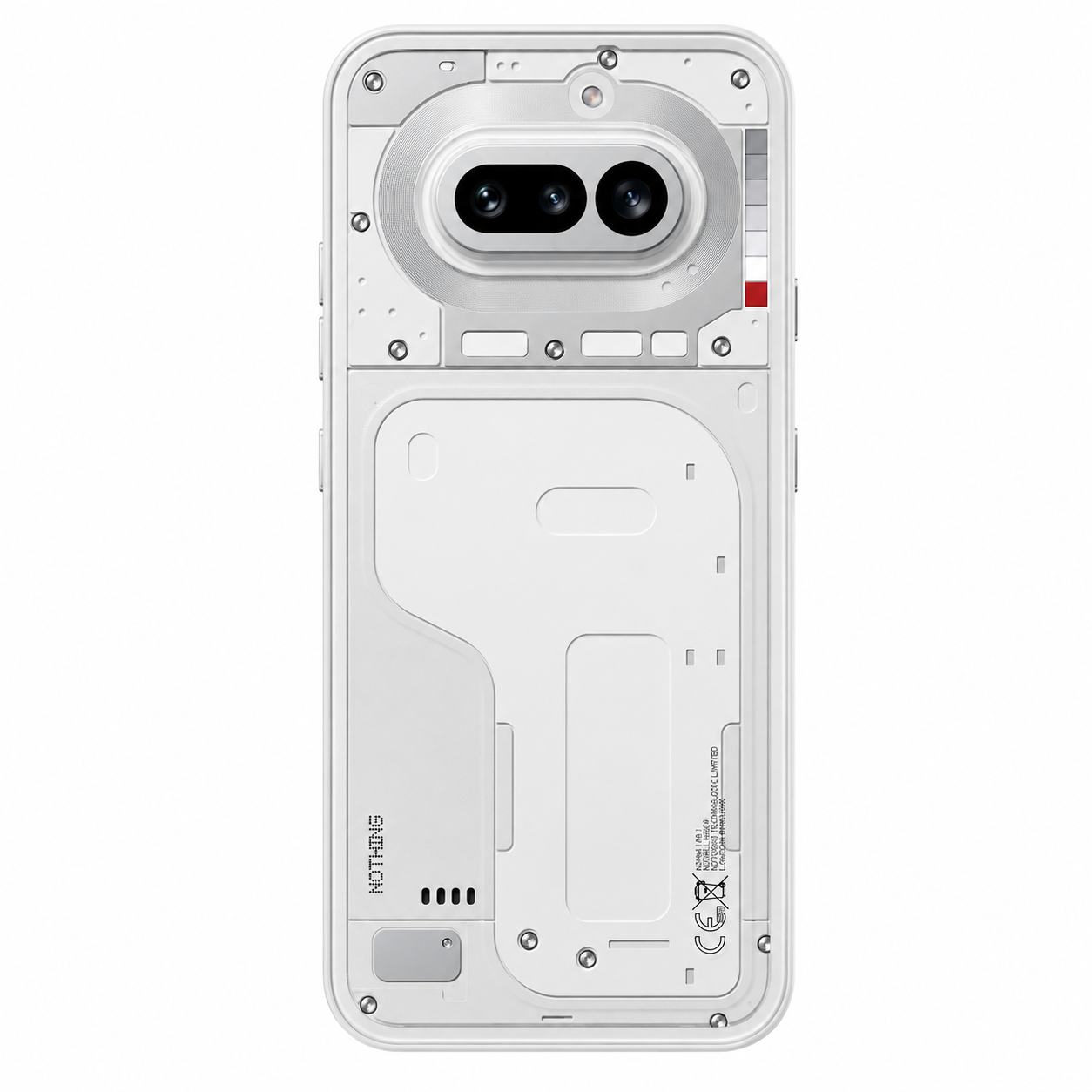 Retro di smartphone bianco con componenti interni e modulo fotocamera visibili.