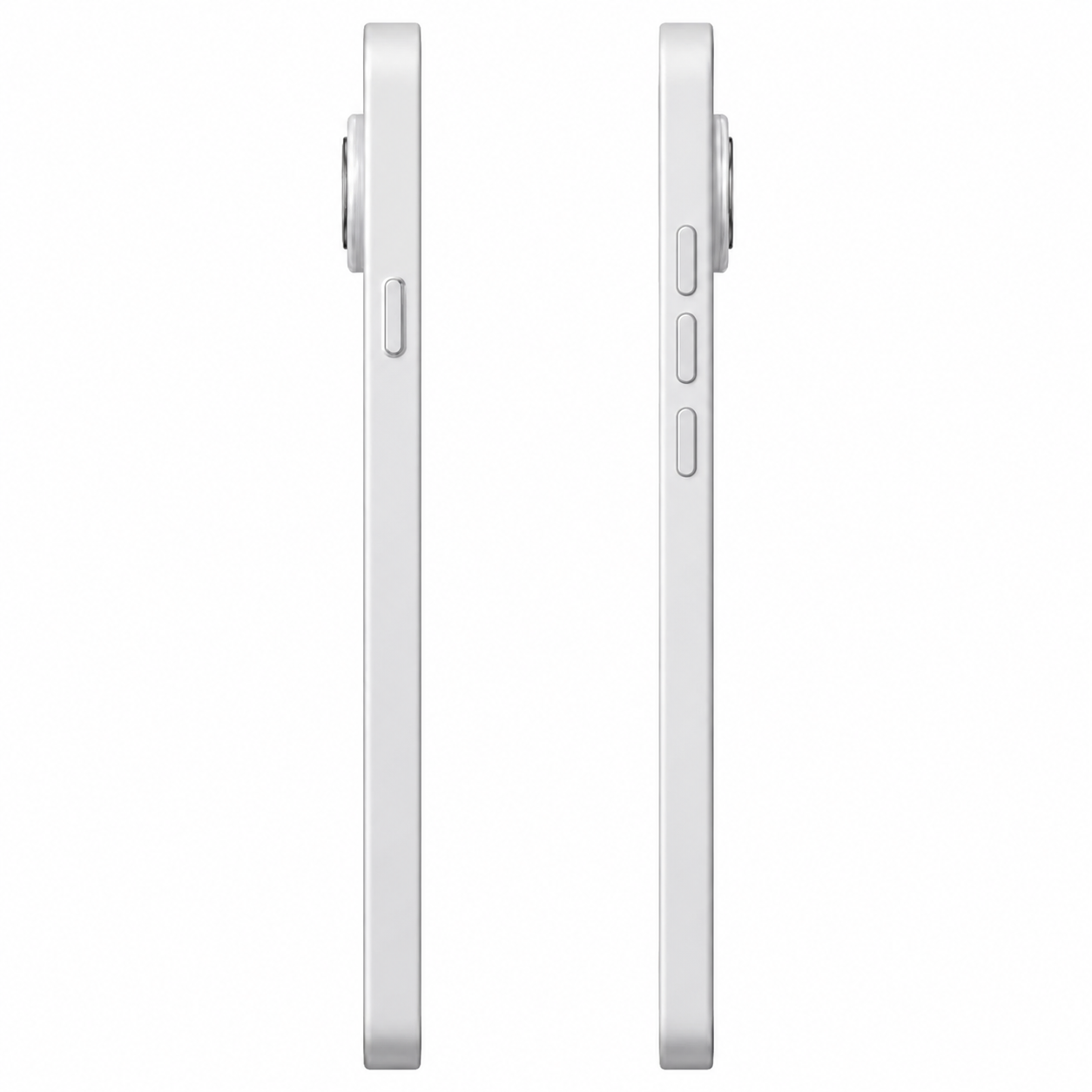 Due smartphone bianchi uno accanto all'altro su sfondo bianco.