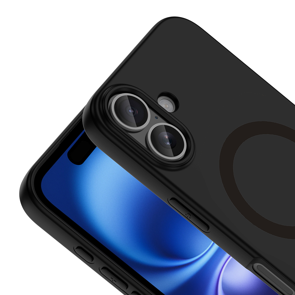 Çift kameralı ve manyetik halkalı akıllı telefonda siyah telefon kılıfı.